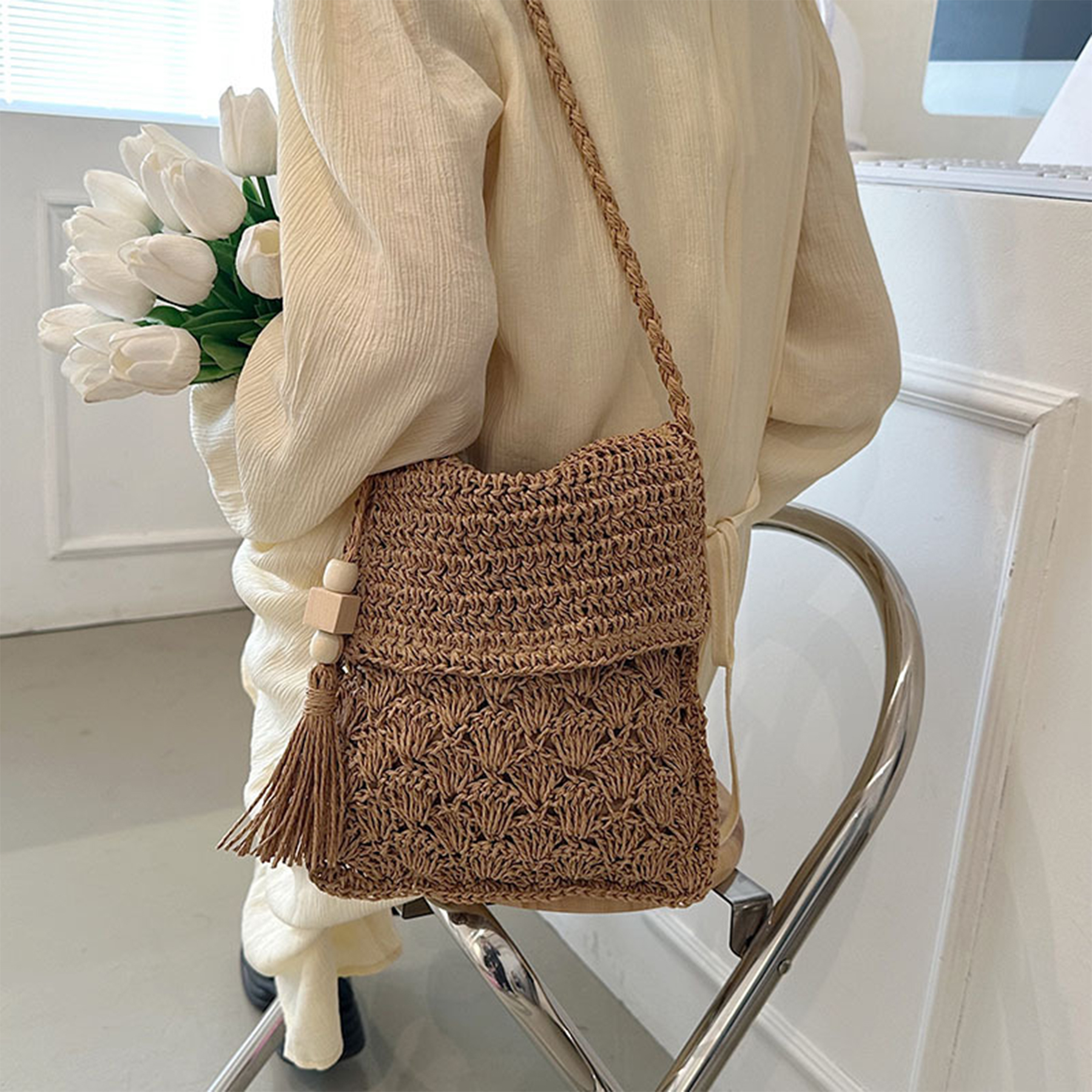 Jute Stylish vintage tassel woven bag 1