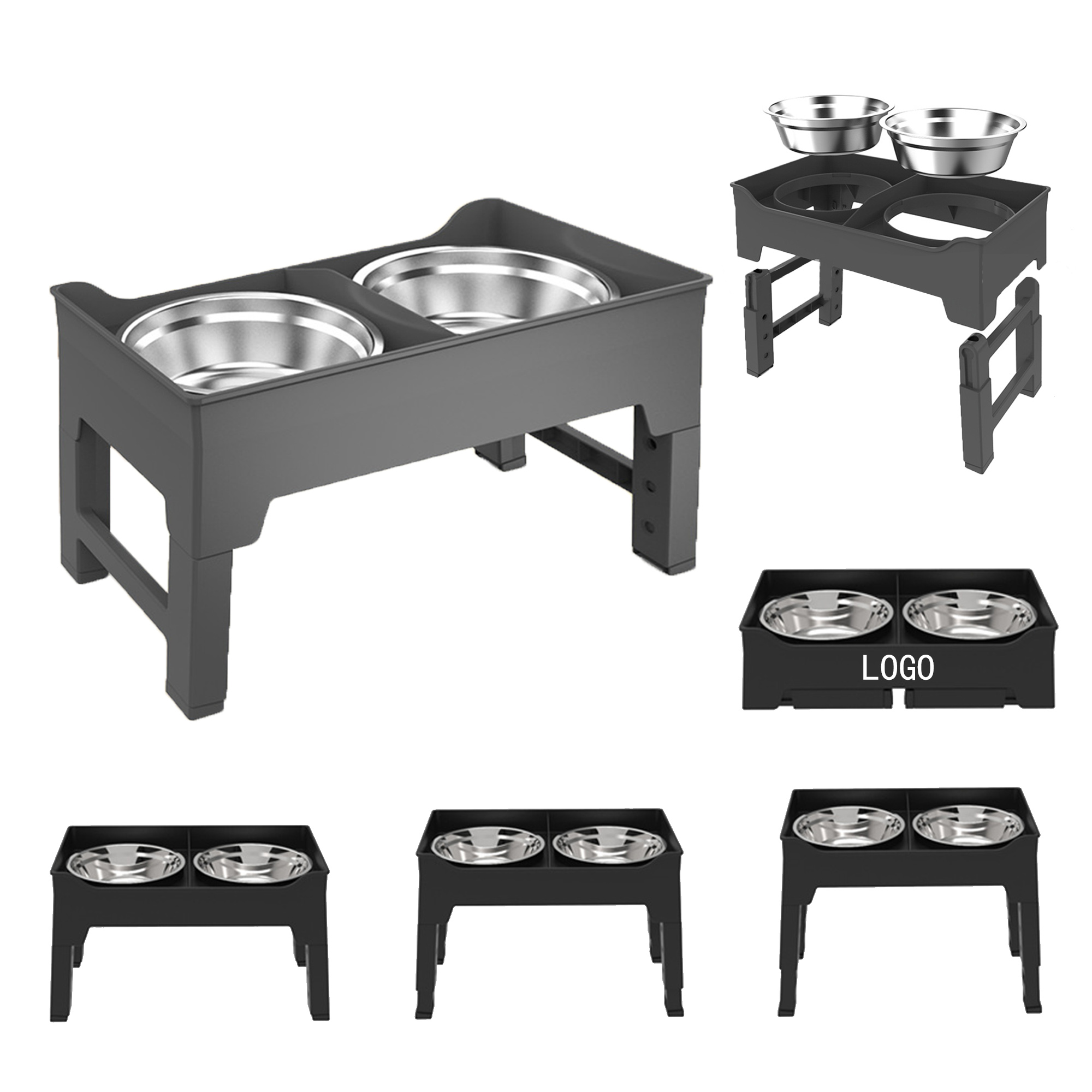 Pet Stainless Steel Bowl Double Slot Adjustable Height 2