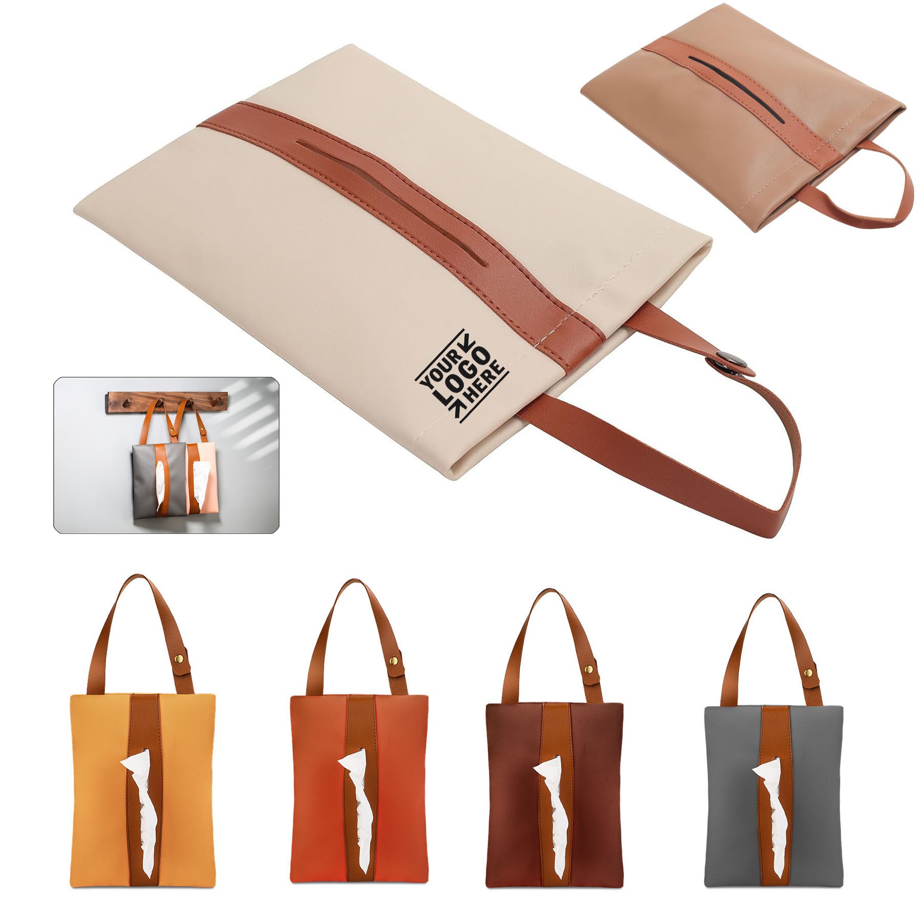 Car Tissue Holder PU Leather Rectangle Napkin Paper Towel Dispenser Box Case 2