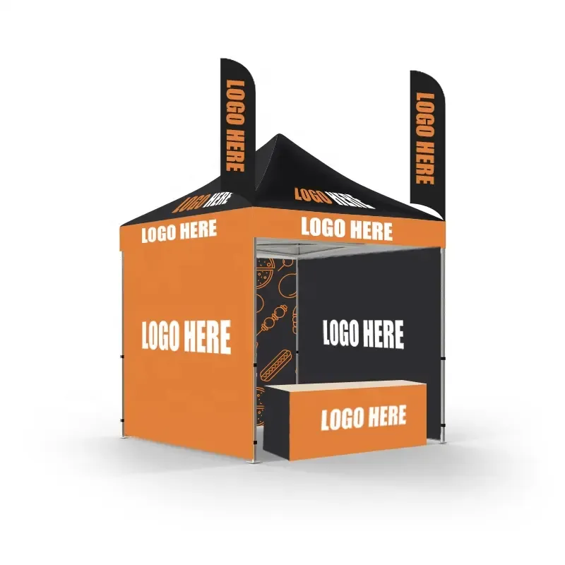 10' X 10' Tent Set with Table Cover and Feather Flags 4