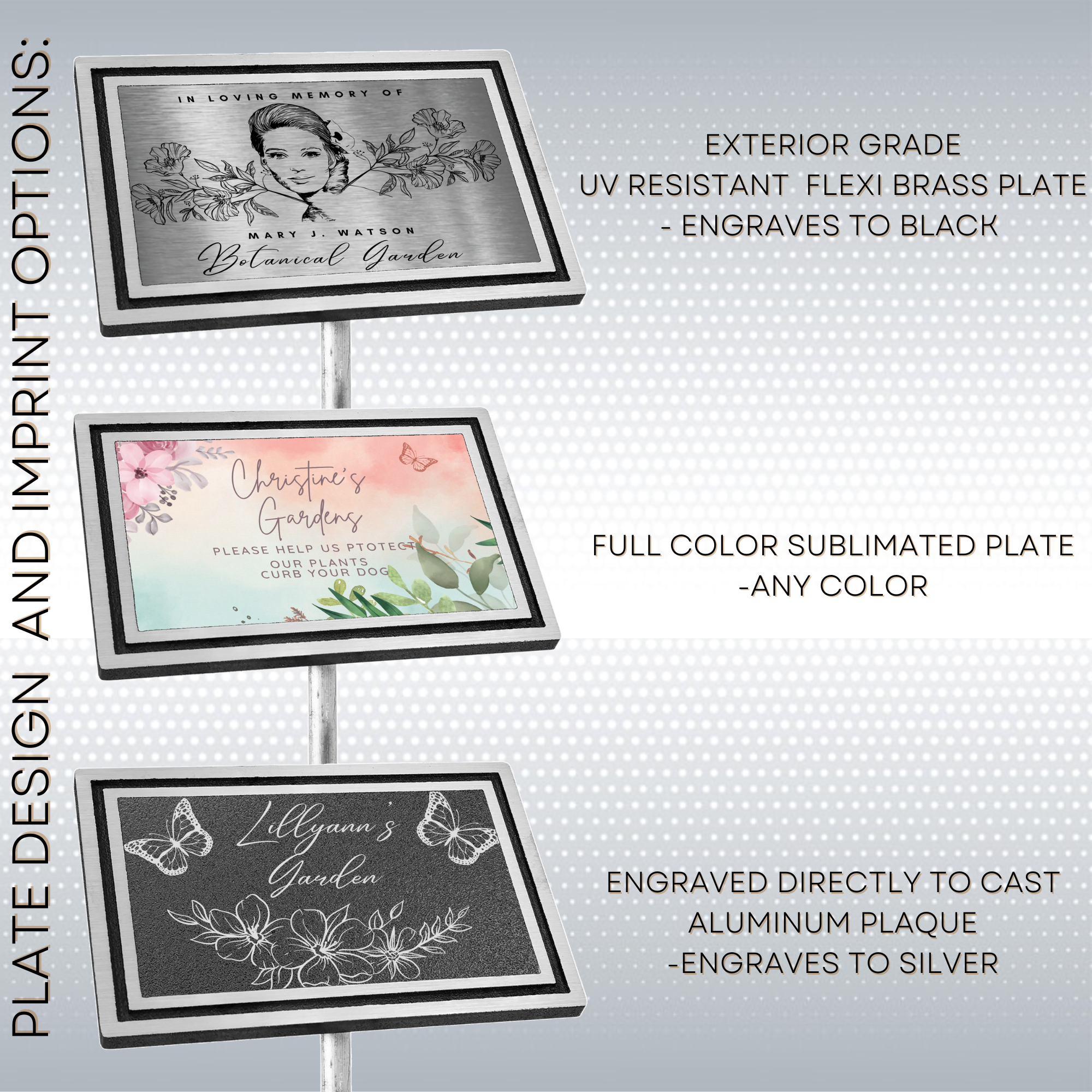 Black/Silver Cast Aluminum Garden Sign W/ 24" Stake 4