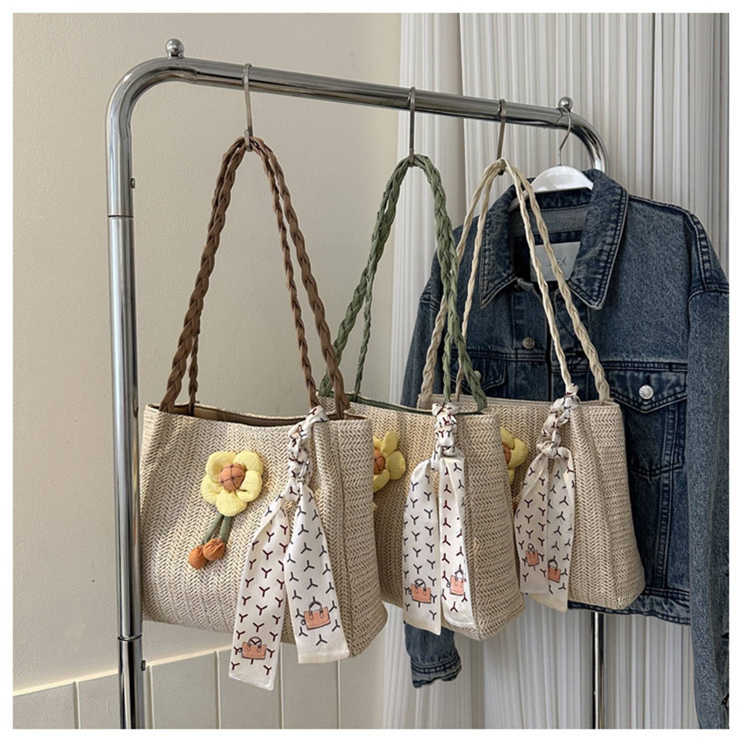 Woven flower tote bag for beach 2