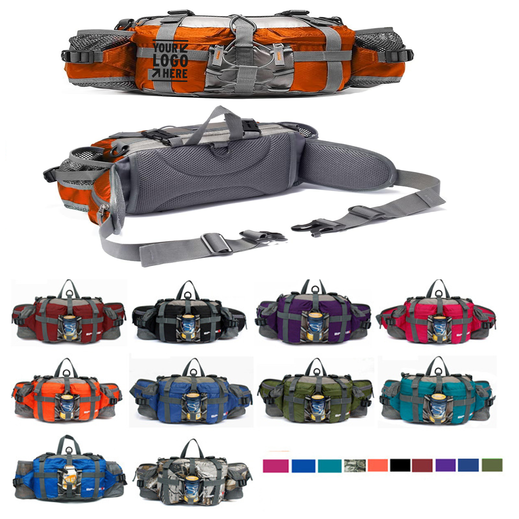 Outdoor Fanny Hiking Camping Biking Waterproof Waist Pack 2 Water Bottle Holder Sports Bag
