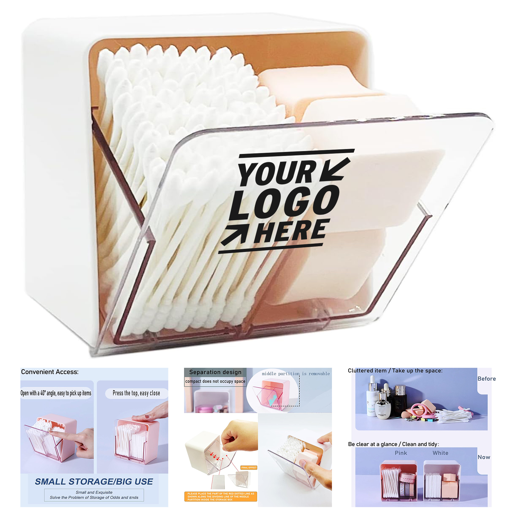 2 Compartments Dispenser Container Box Bathroom Vanity Holder Canister Countertop Storage Organizer