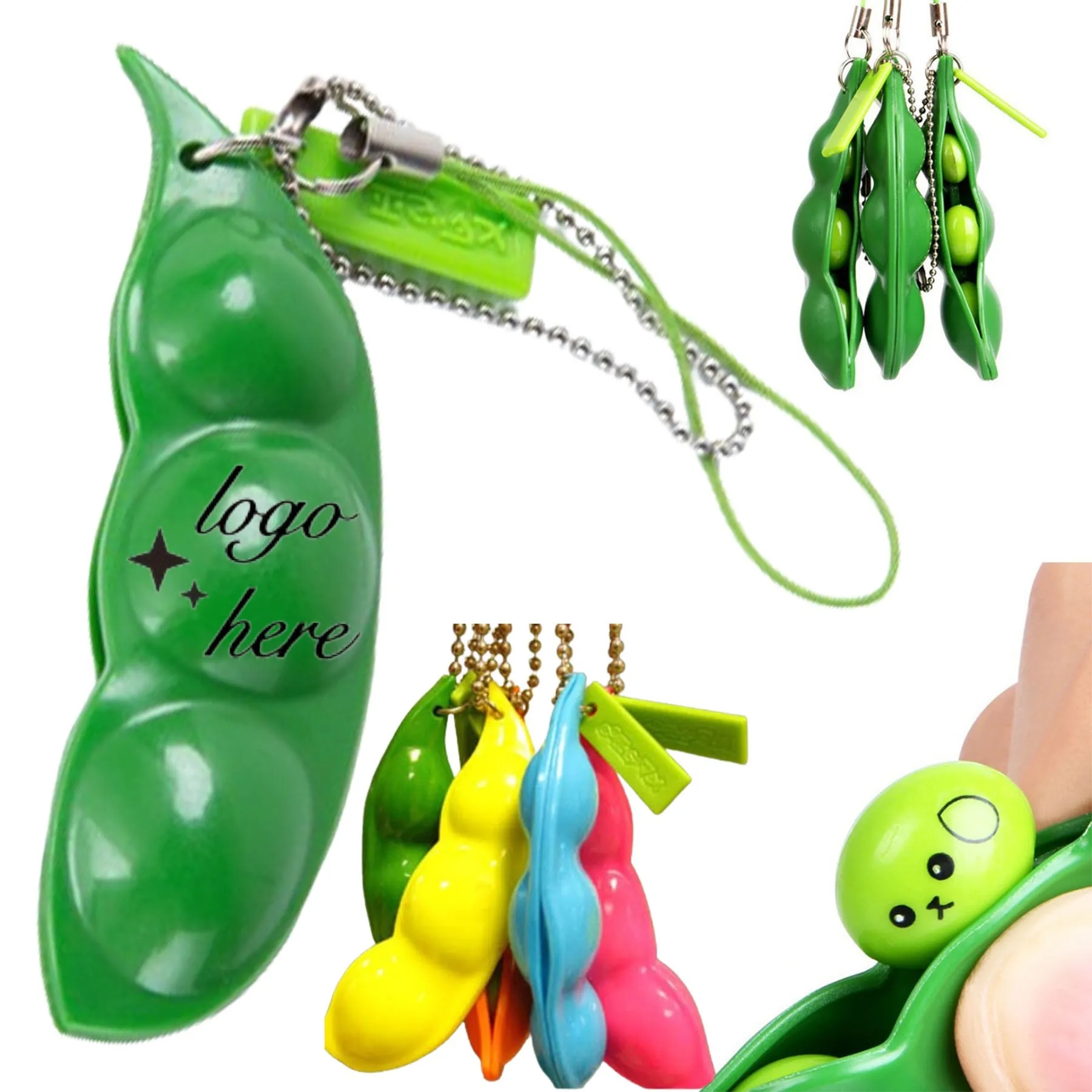 3Pcs Squeeze-A-Bean Edamame Keychain 8