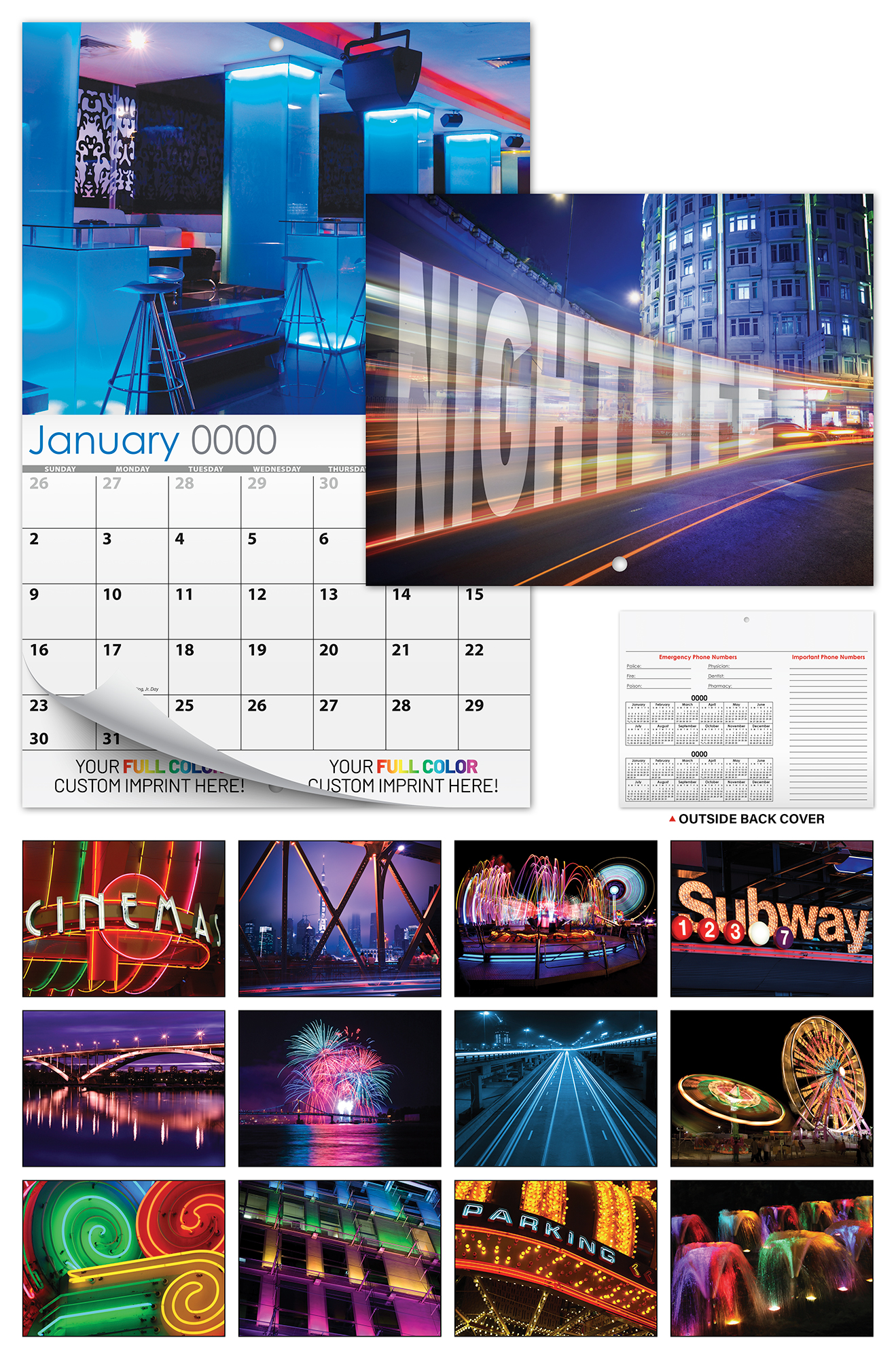 13 Month Custom Appointment Wall Calendar (High Gloss UV-Coated Cover)- NIGHTLIFE 3