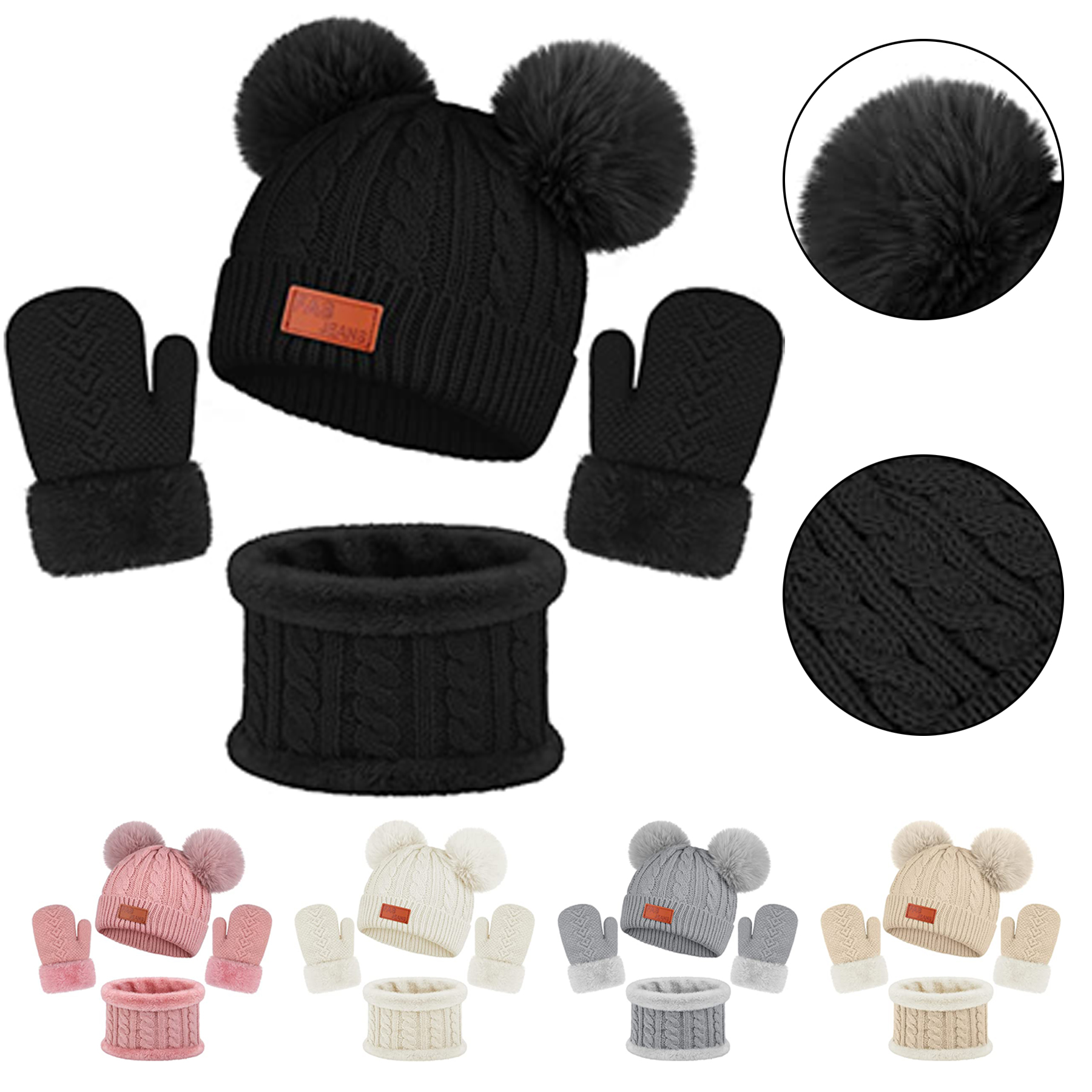 Toddler Winter Knitted Hat Scarf Gloves Set 2