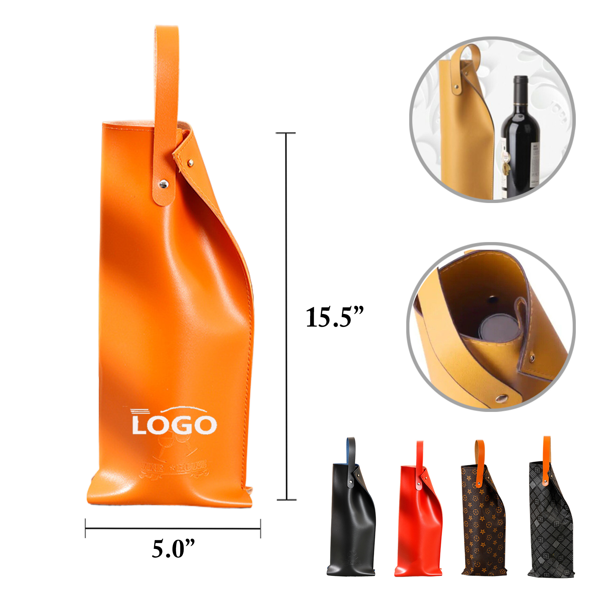 MOQ50 PU Leather Wine Tote Gift Box, custom tote bag with logo imprint 4