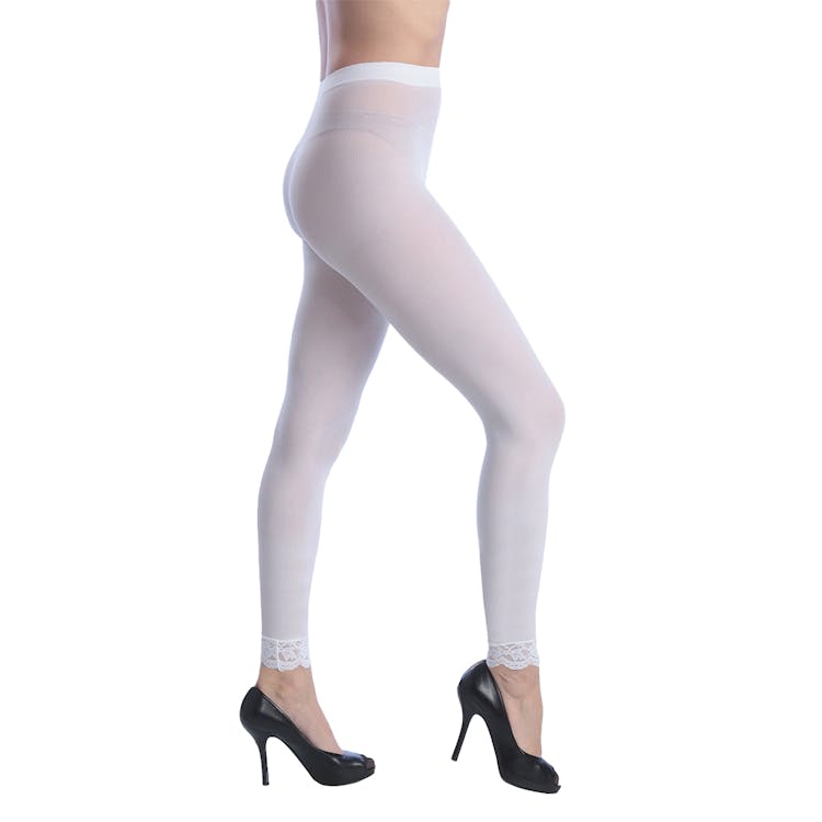Women's Opaque Control Top Footless Lace Tights - White One Size Fits Most