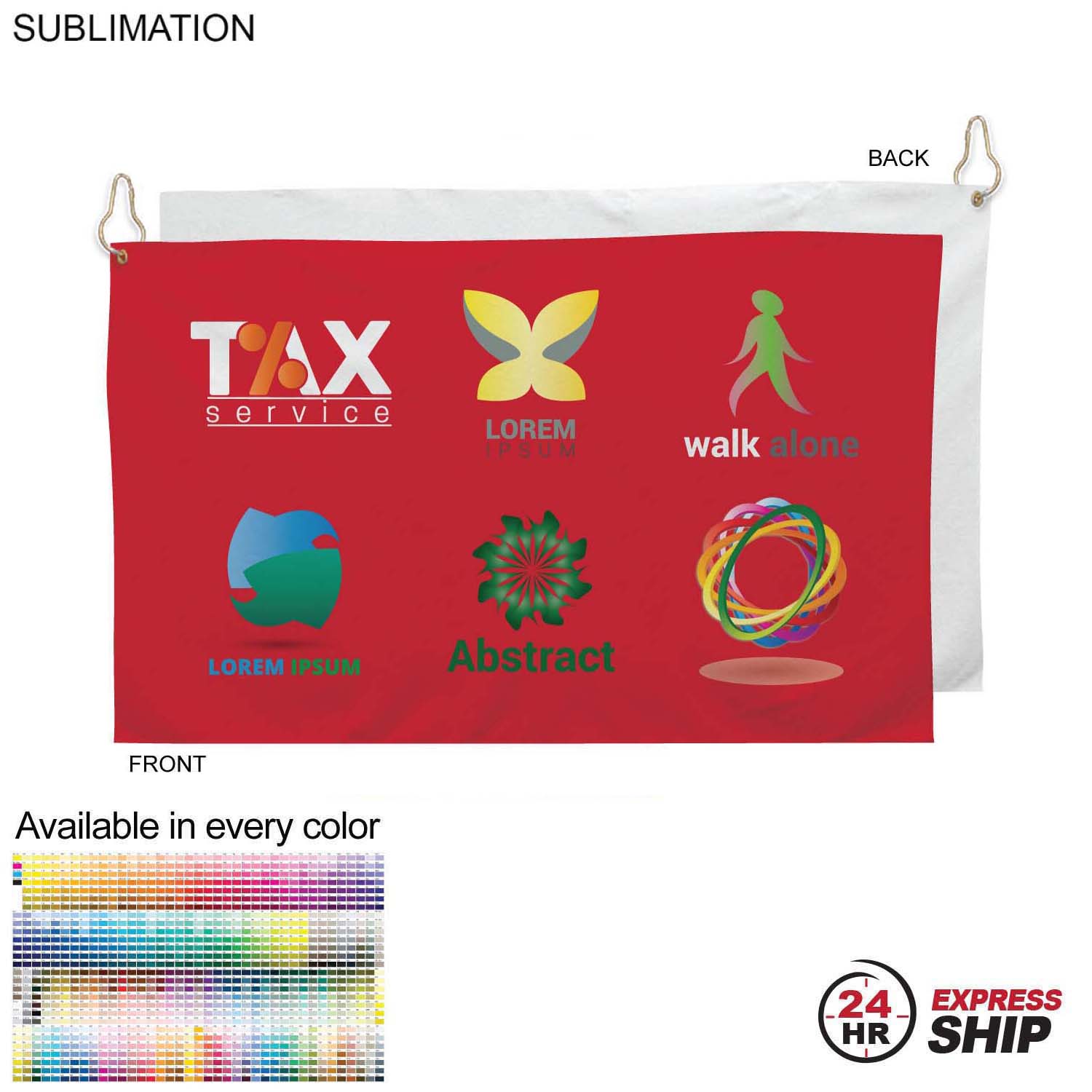 24 Hr Express Ship - Colored Velour Terry Cotton Blend Golf Towel, Finished size 15x25 2