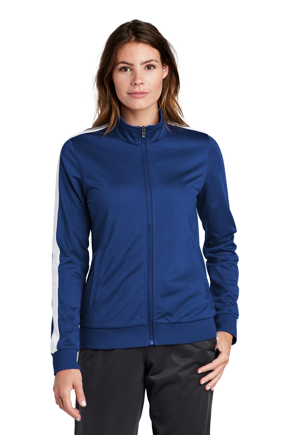 Sport-Tek Women's Tricot Sleeve Stripe Track Jacket. LST94 11
