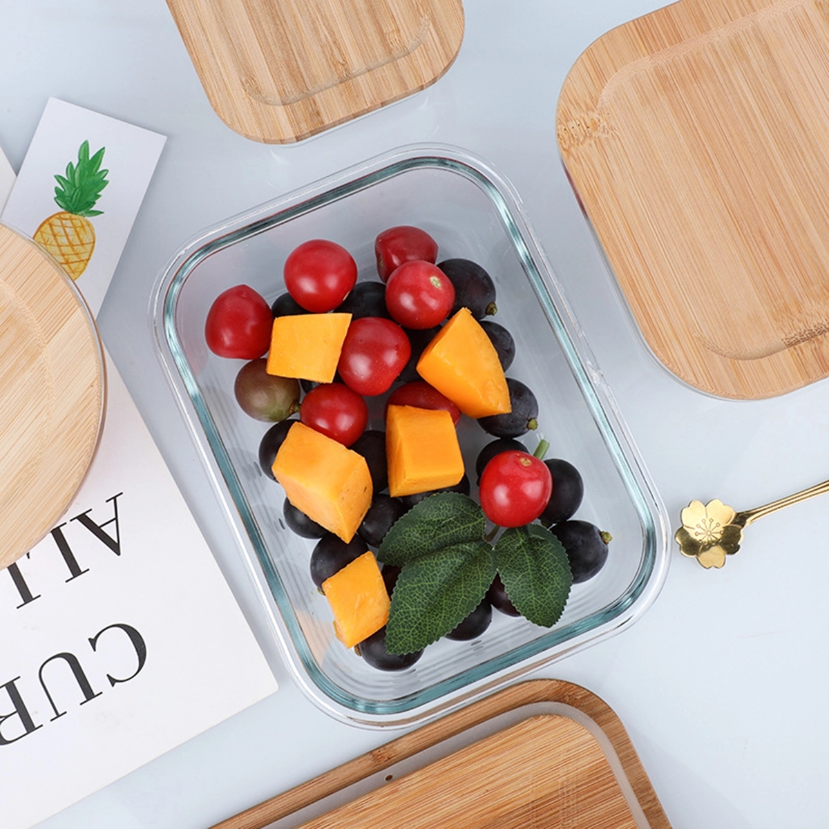 13 Oz Glass Food Storage Container With Bamboo Lid 2