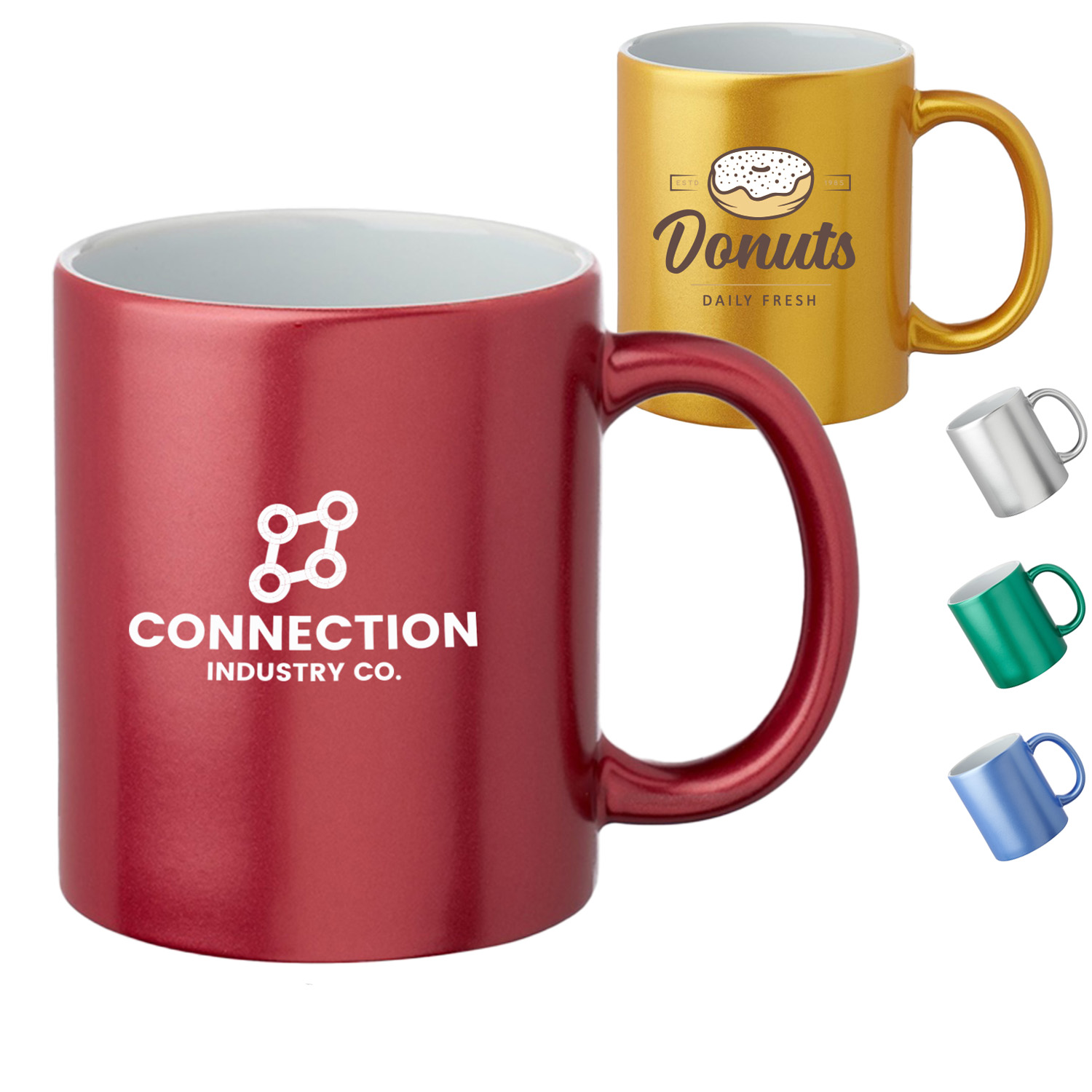 11 oz. Metallic Color Exterior /W White Interior Custom Mugs 1