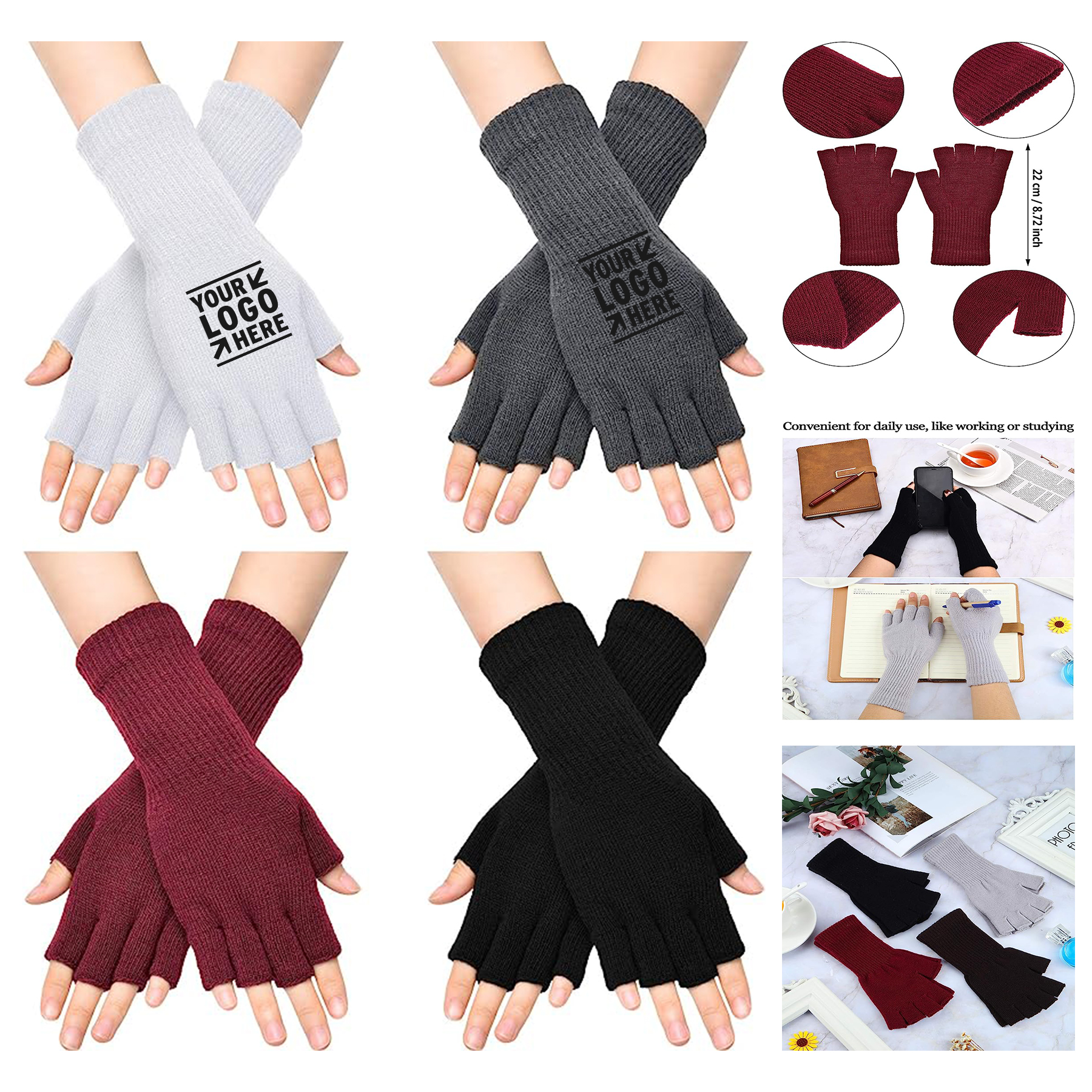 Women Winter Stretchy Knit Fingerless Mittens Gloves