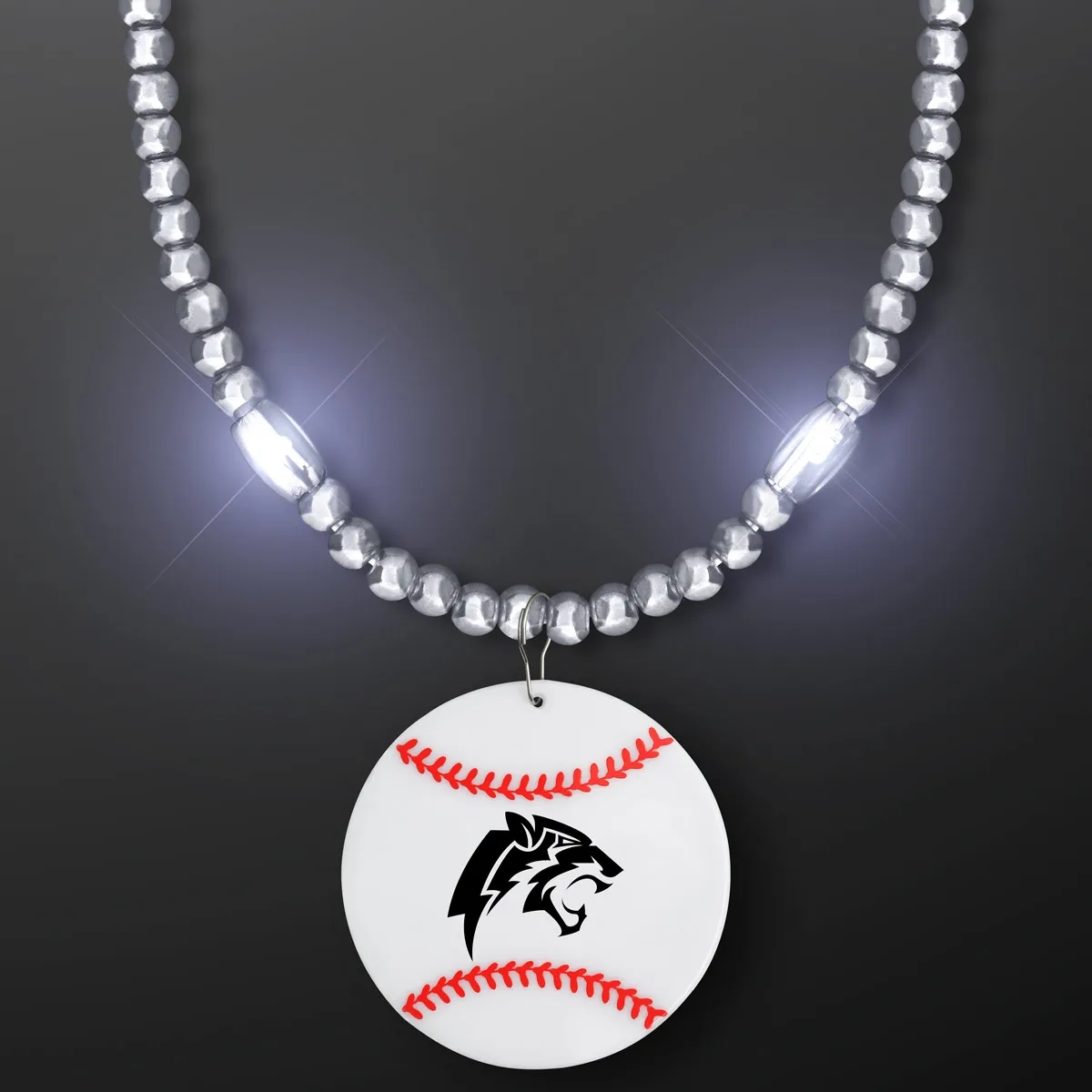 LED Bead Necklace with Baseball Medallion 8