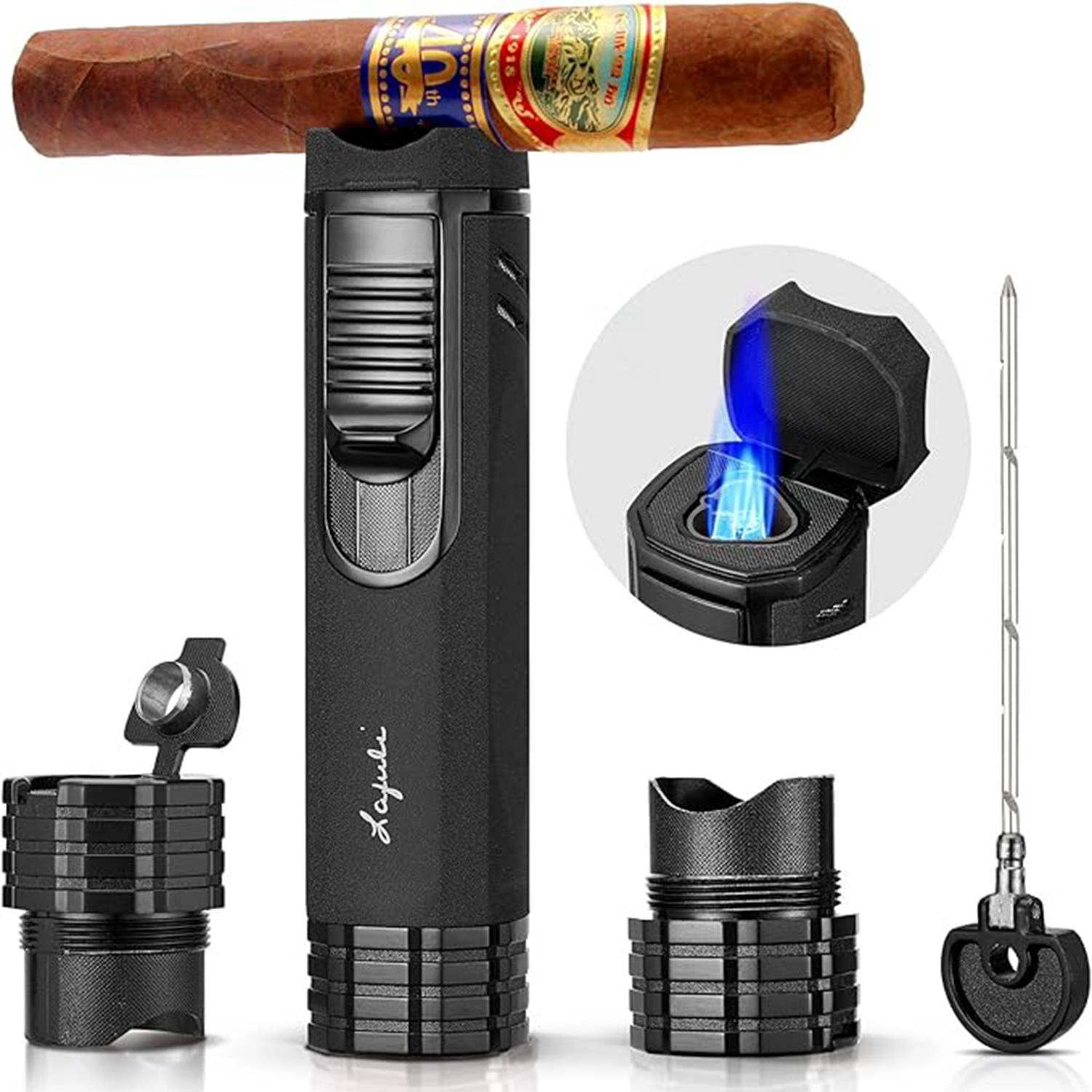 Triple Jet Flame Cigar Lighter with Punch Draw Enhancer 3