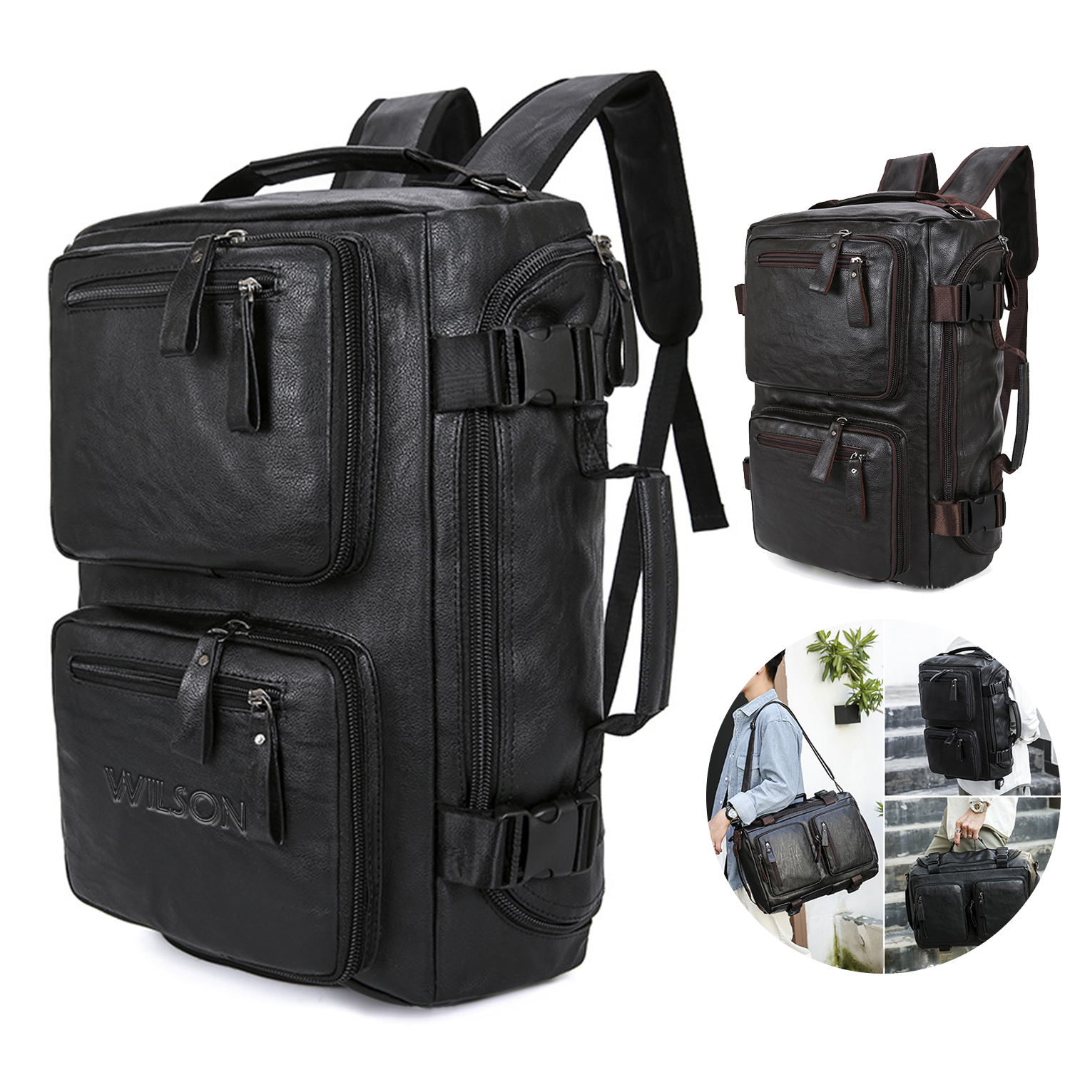 PU Leather Multi-functional Travel Backpack 5