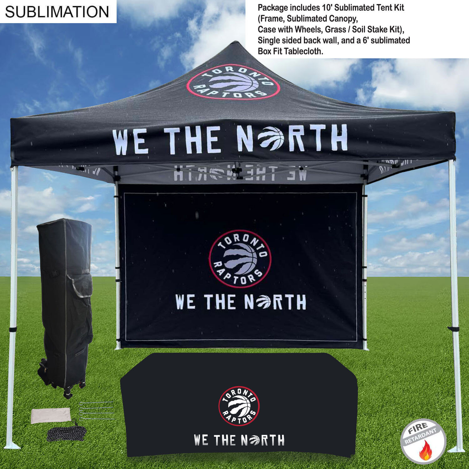 Deluxe Event Package, 10' Sublimated Tent kit, Single sided backwall, and 6' Box Fit Tablecloth