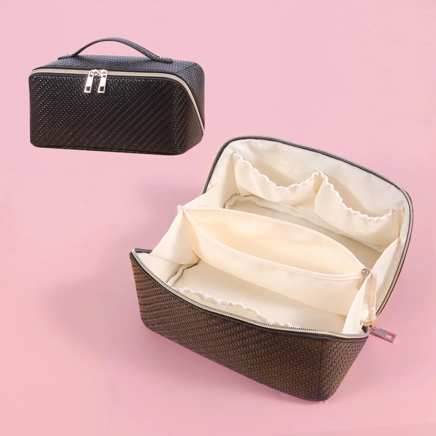 Makeup Bag PU Leather Waterproof Portable 6