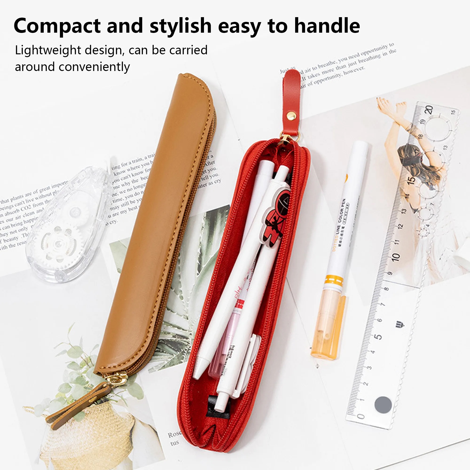 Leather Solid-Color Pencil Case 2