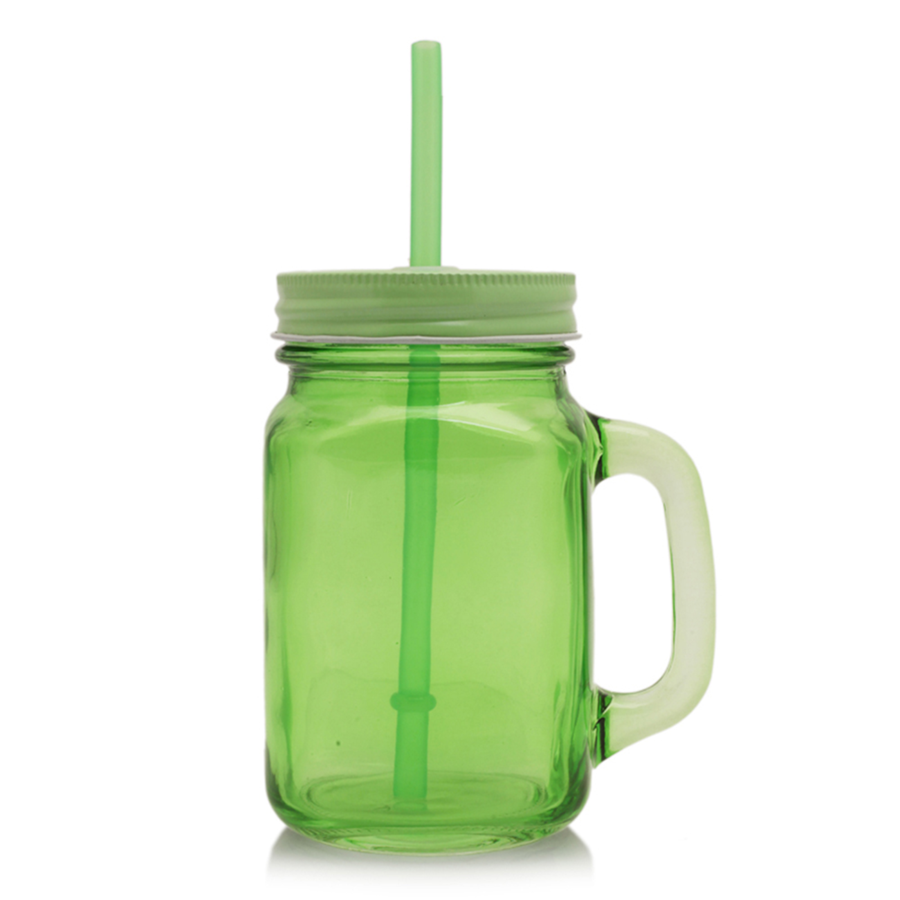 15 oz Colorful Handle Mason Jars with Straw 2