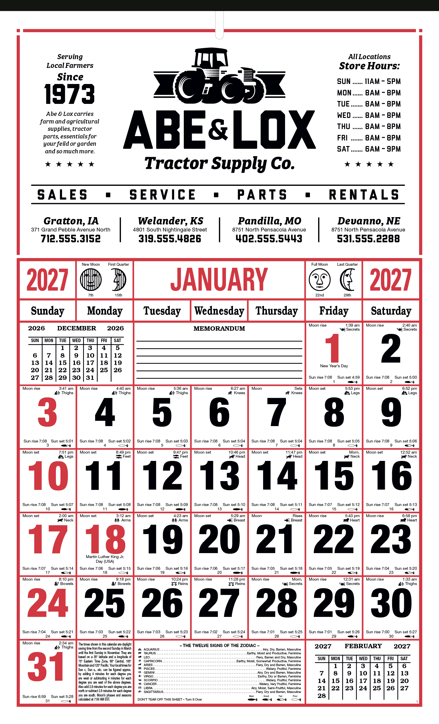 Skinner & Kennedy® 8-Sheet Almanac Calendar 12