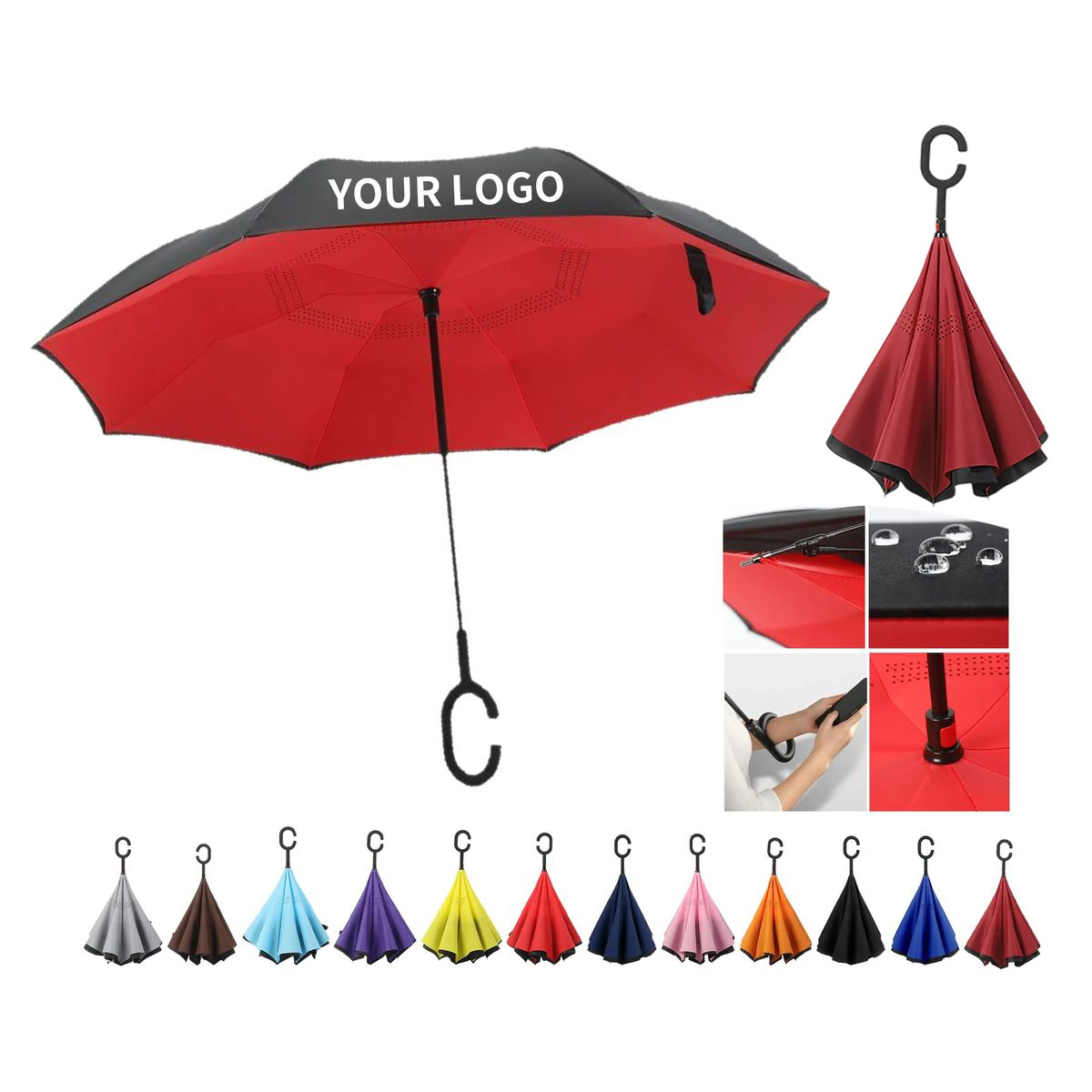 Reverse Folding Umbrella with Hands Free Handle 20