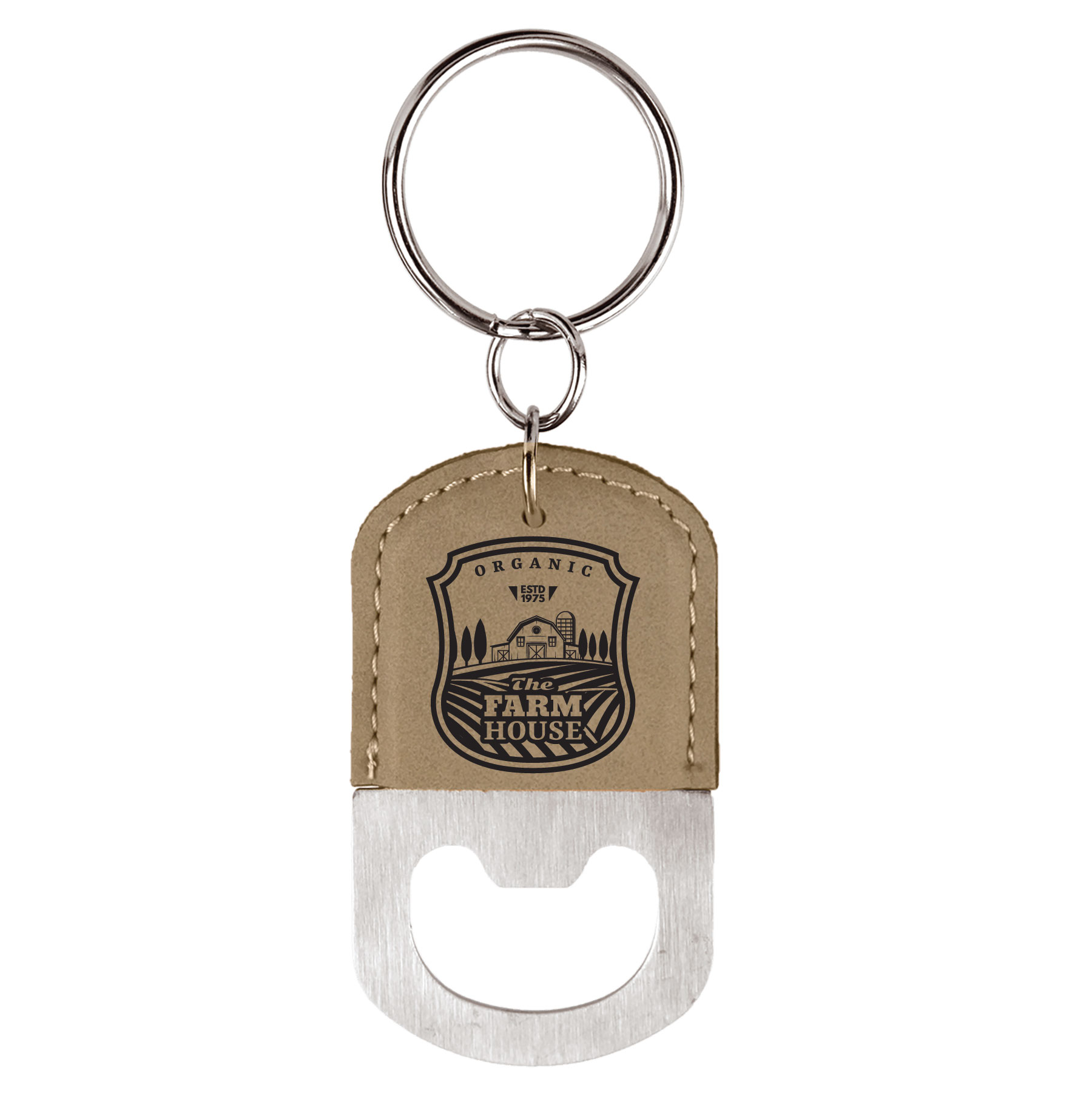 Light Brown Oval Leatherette Bottle Opener Keychain 2