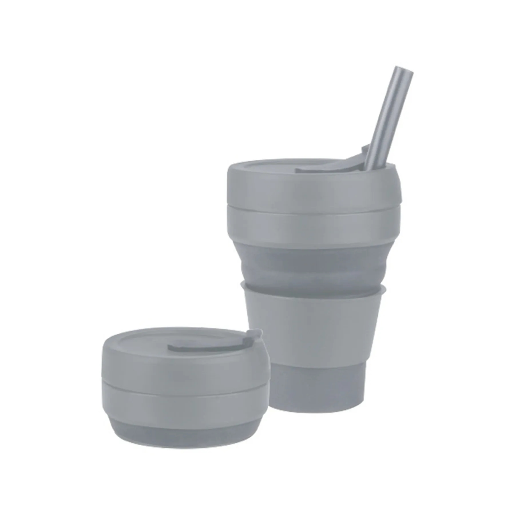 12 Oz. Collapsible Travel Silicone Straw Coffee Cup with Lid 2