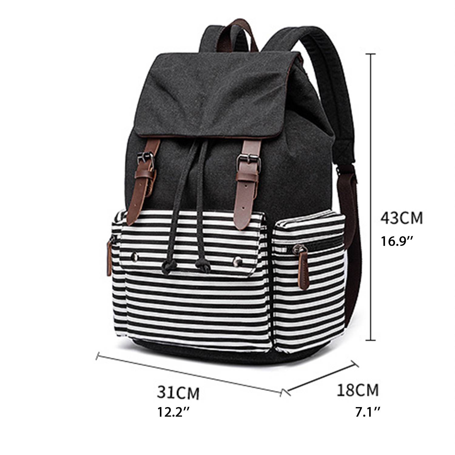 Striped Casual Canvas School Backpack 13