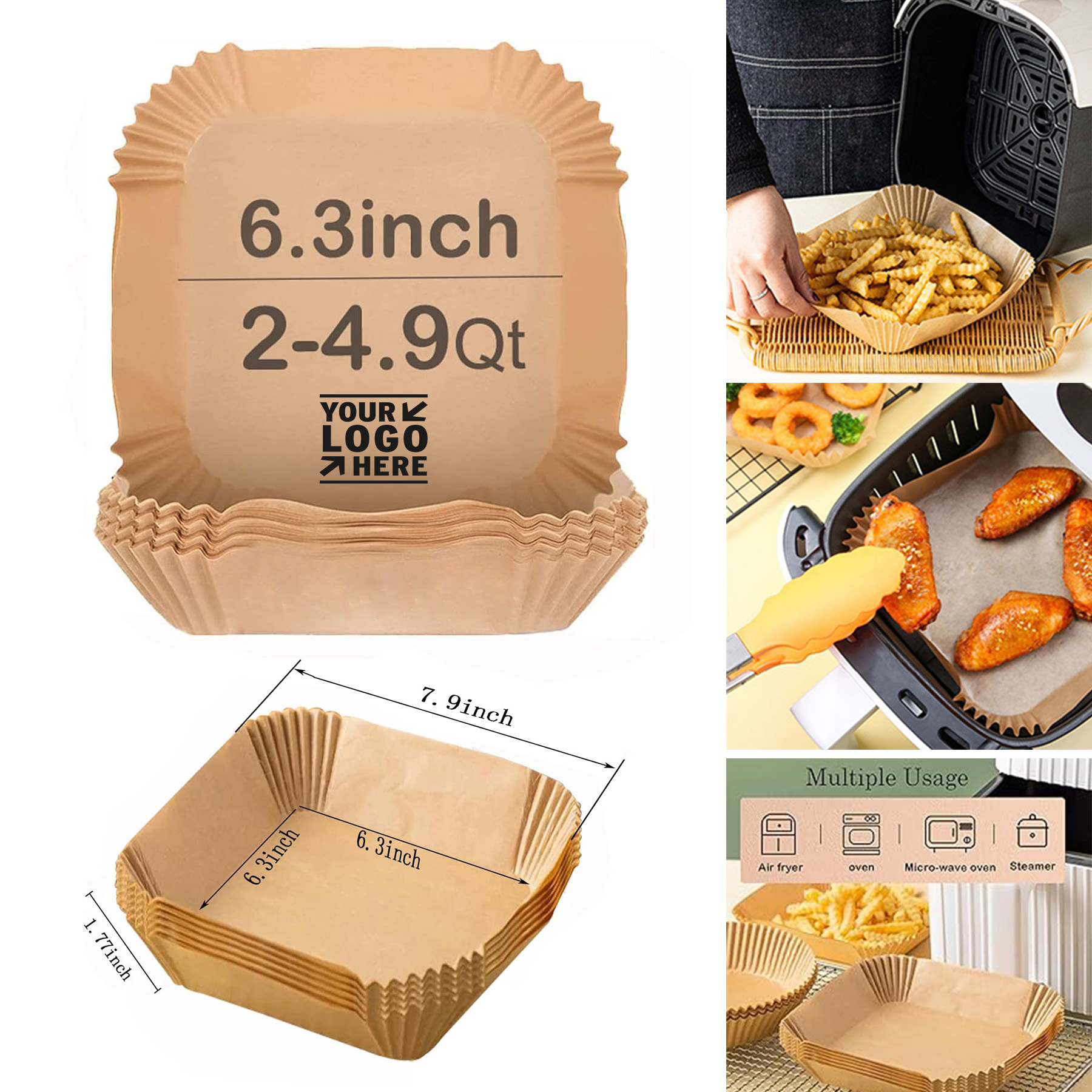 Air Fryer Oil-Proof High Temperature Disposable Liner Square 6.3inch Natural Baking Parchment Paper 2
