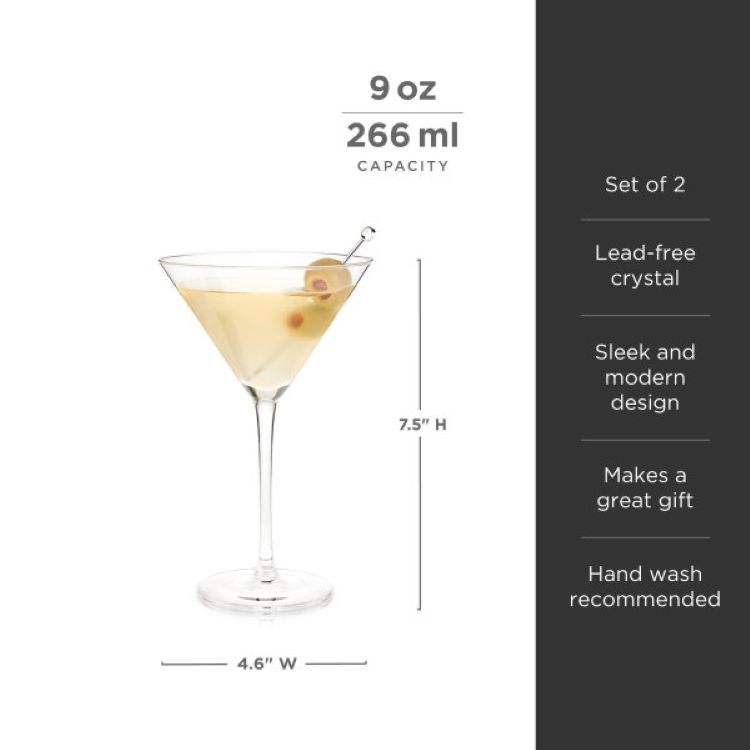 Viski® Stemmed Crystal Martini Glass, set of 2 2