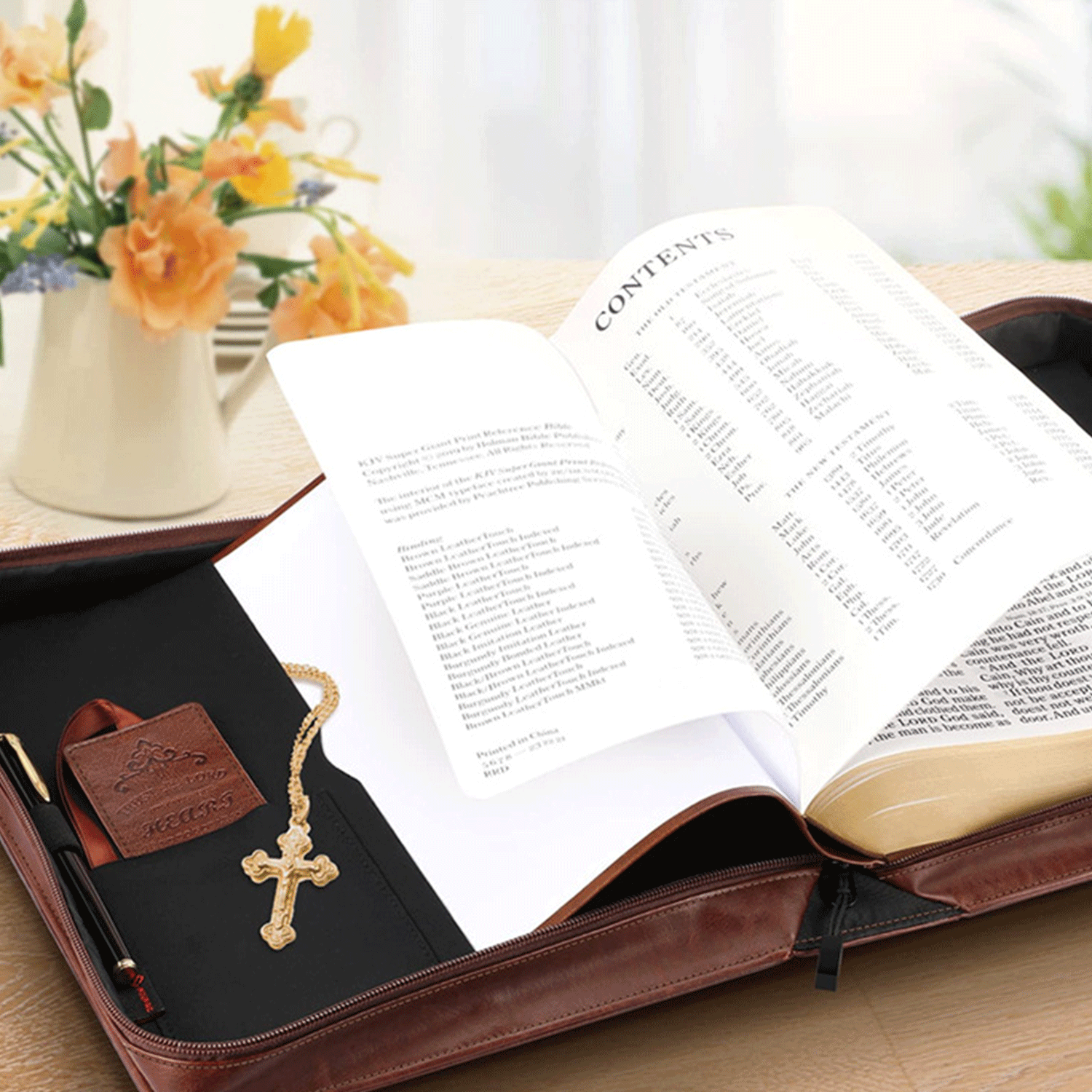 PU Leather Book Cover Carrying Case Bible Bag w/ Handle 2