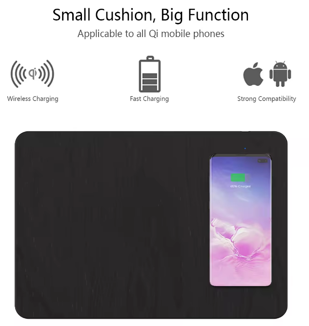 Wooden Qi 15W Wireless Chargers Mouse Pad Mat 3