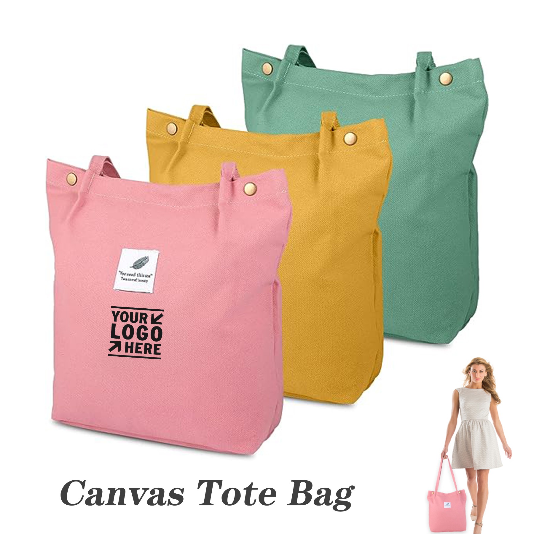 Women Travel Reusable Grocery Shoulder Canvas Tote Inner Zipper Pocket Bag 2
