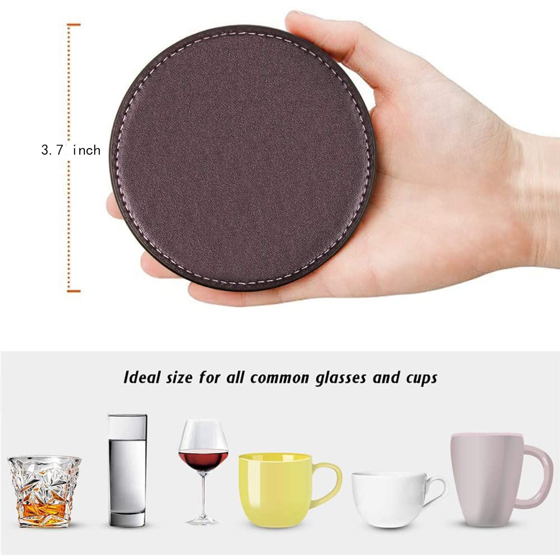 6 Piece Double-sided Leather Round Cup Mat Set 2