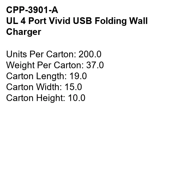 UL 4 PORT VIVID USB FOLDING WALL CHARGER 4