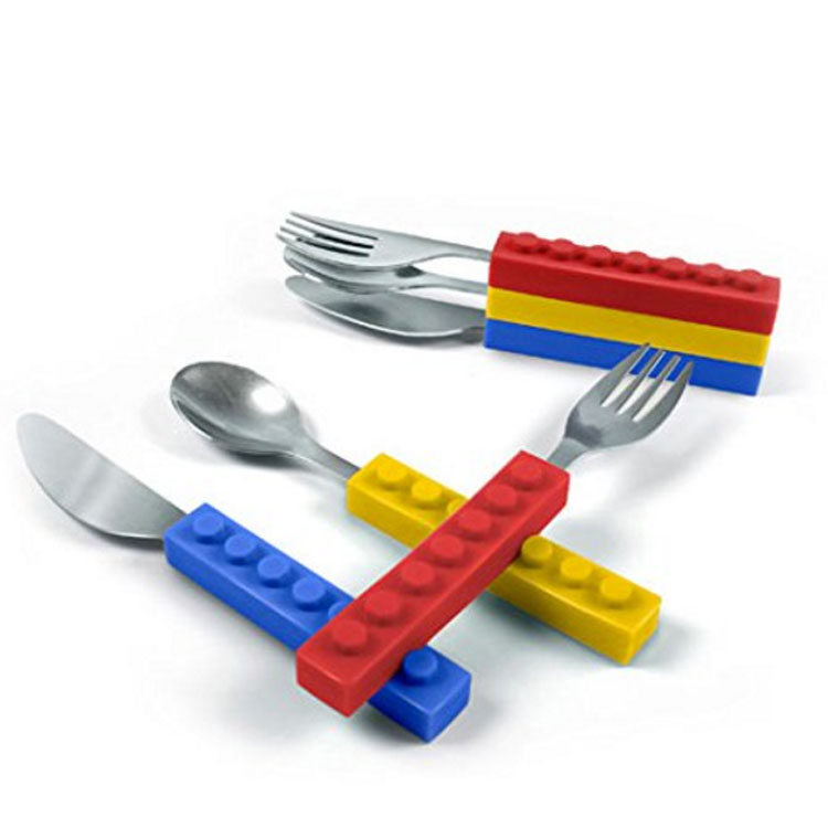 Building Block Kid Tableware 3 Piece Set with Silicone Handle 4