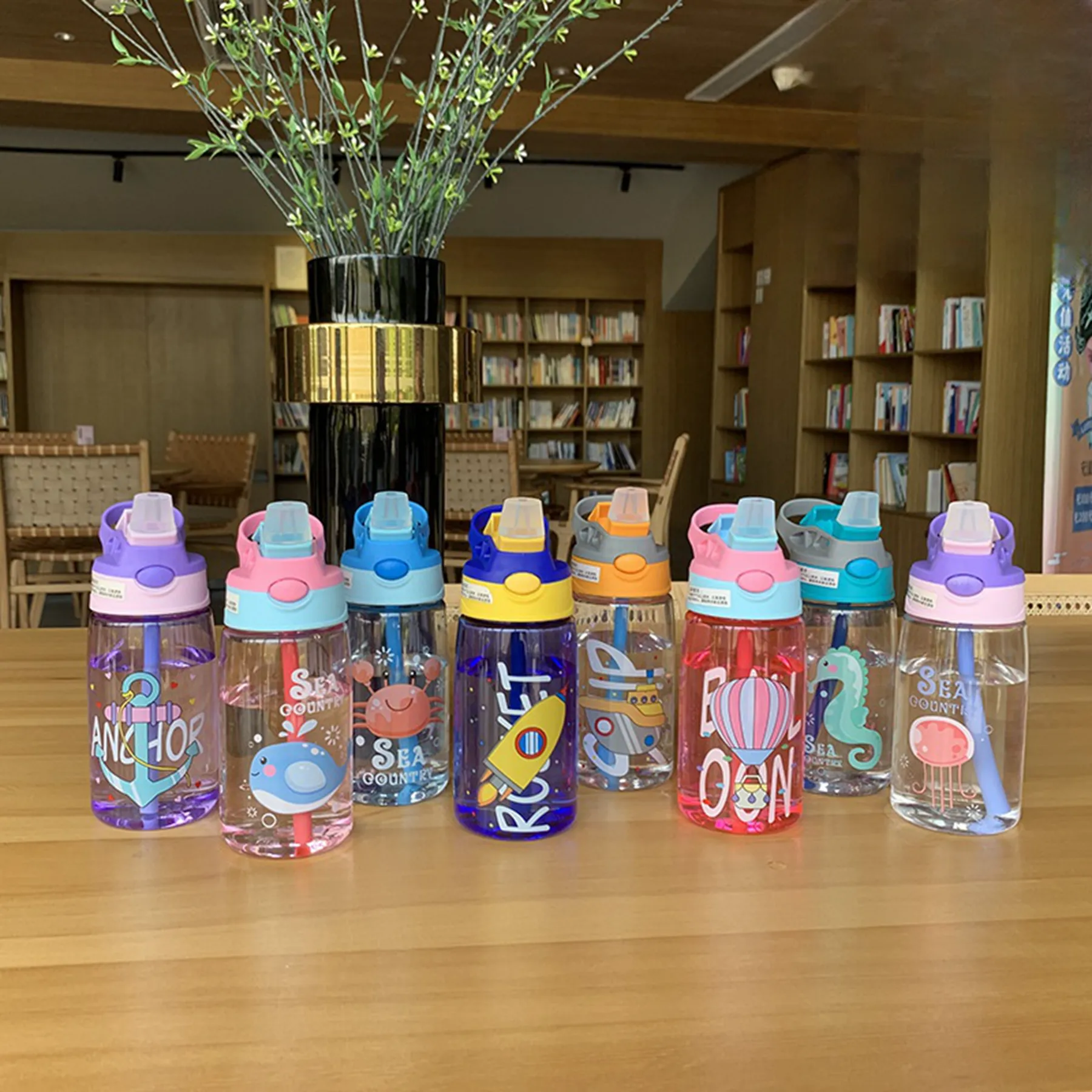 16 Oz. Cartoon Plastic Water Bottle with Straw 9