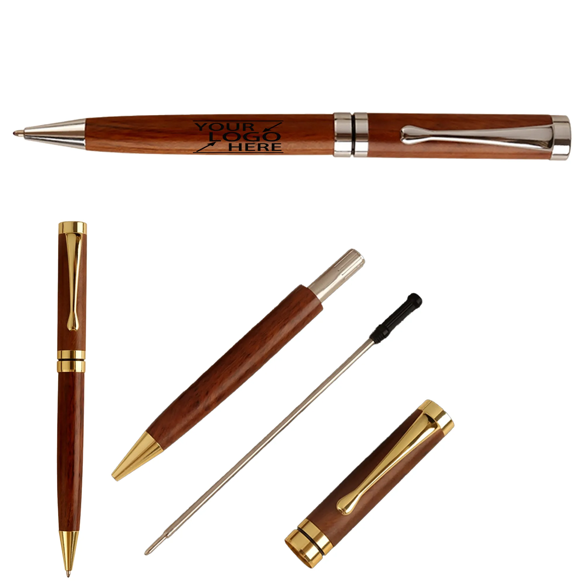 Custom Brass-Colored Rosewood Ballpoint Pen 2