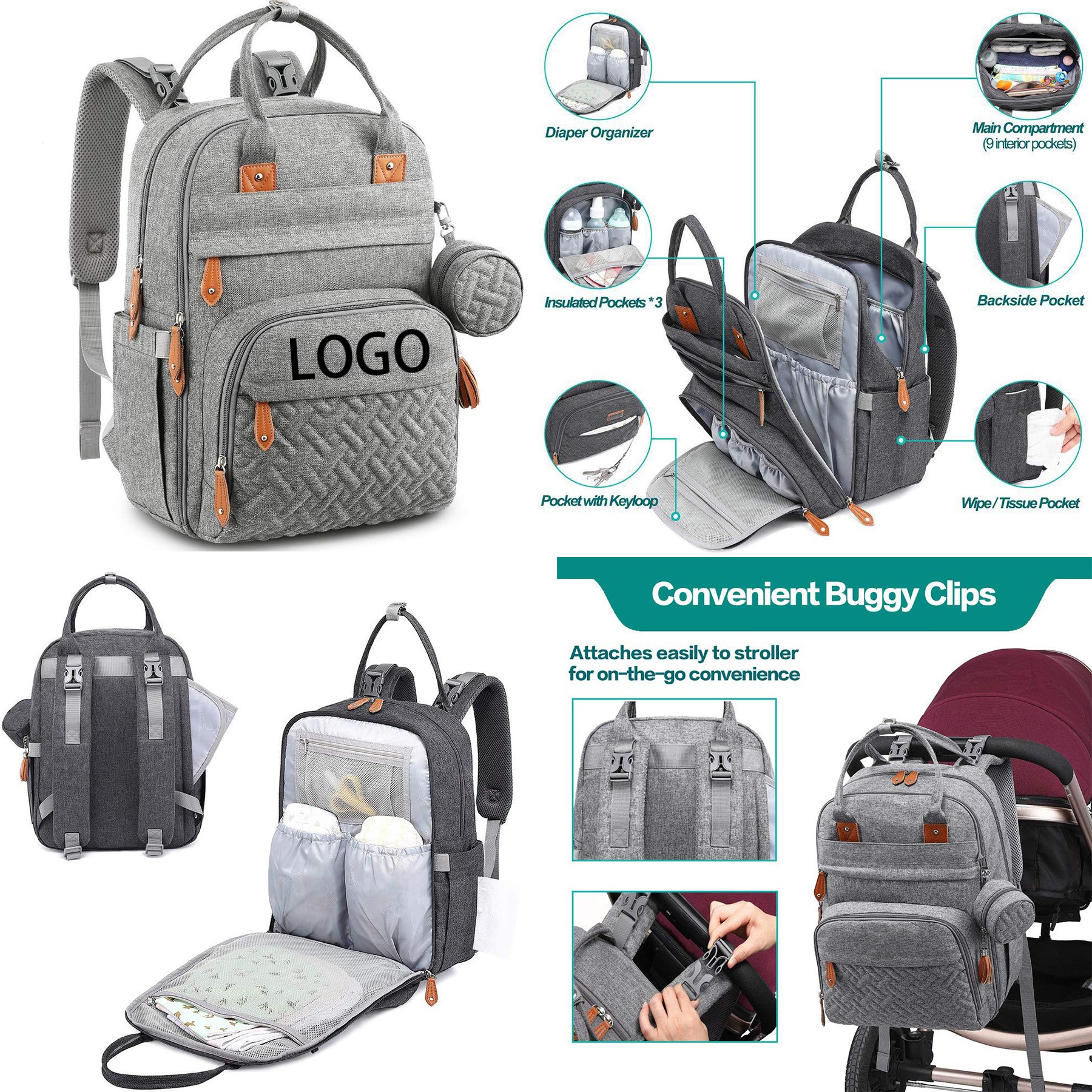 Multi function Waterproof Diaper Bag Backpack 2