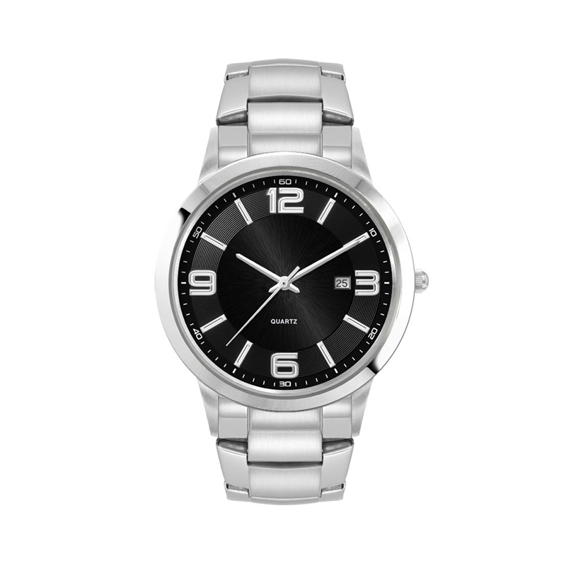 Men's Silver Stainless Steel Case Watch Men's Silver Stainless Steel Case, Black Sunray Dial, and Black Stainless Steel bracelet