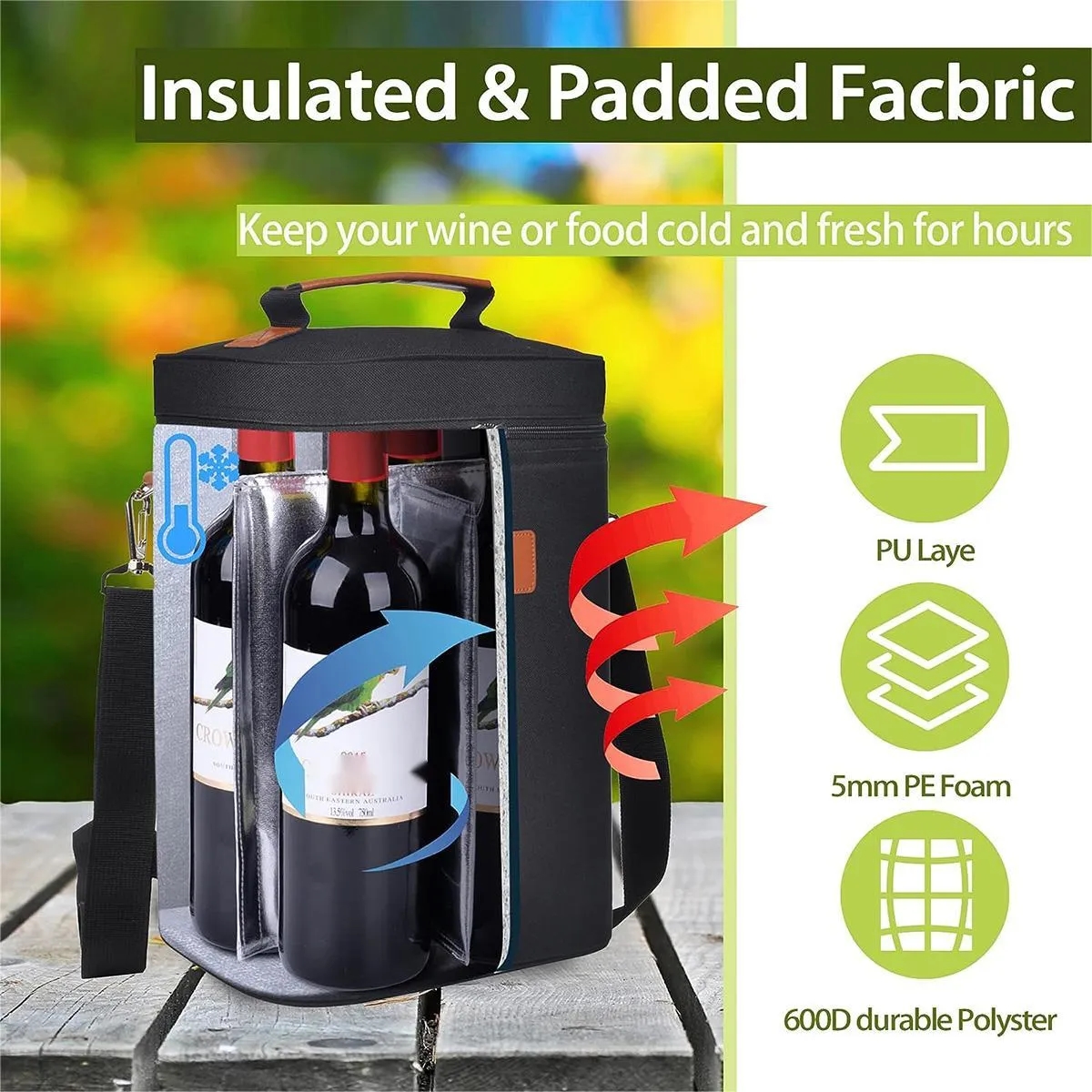 Wine Insulated Tote Bag for 4 Bottles Cooler Carrying Case 4