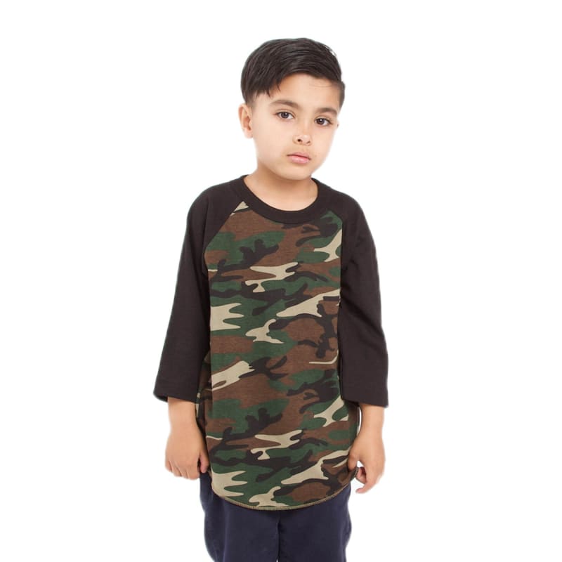 Shaka Wear Youth Three-Quarter Sleeve Camo Raglan T-Shirt 13