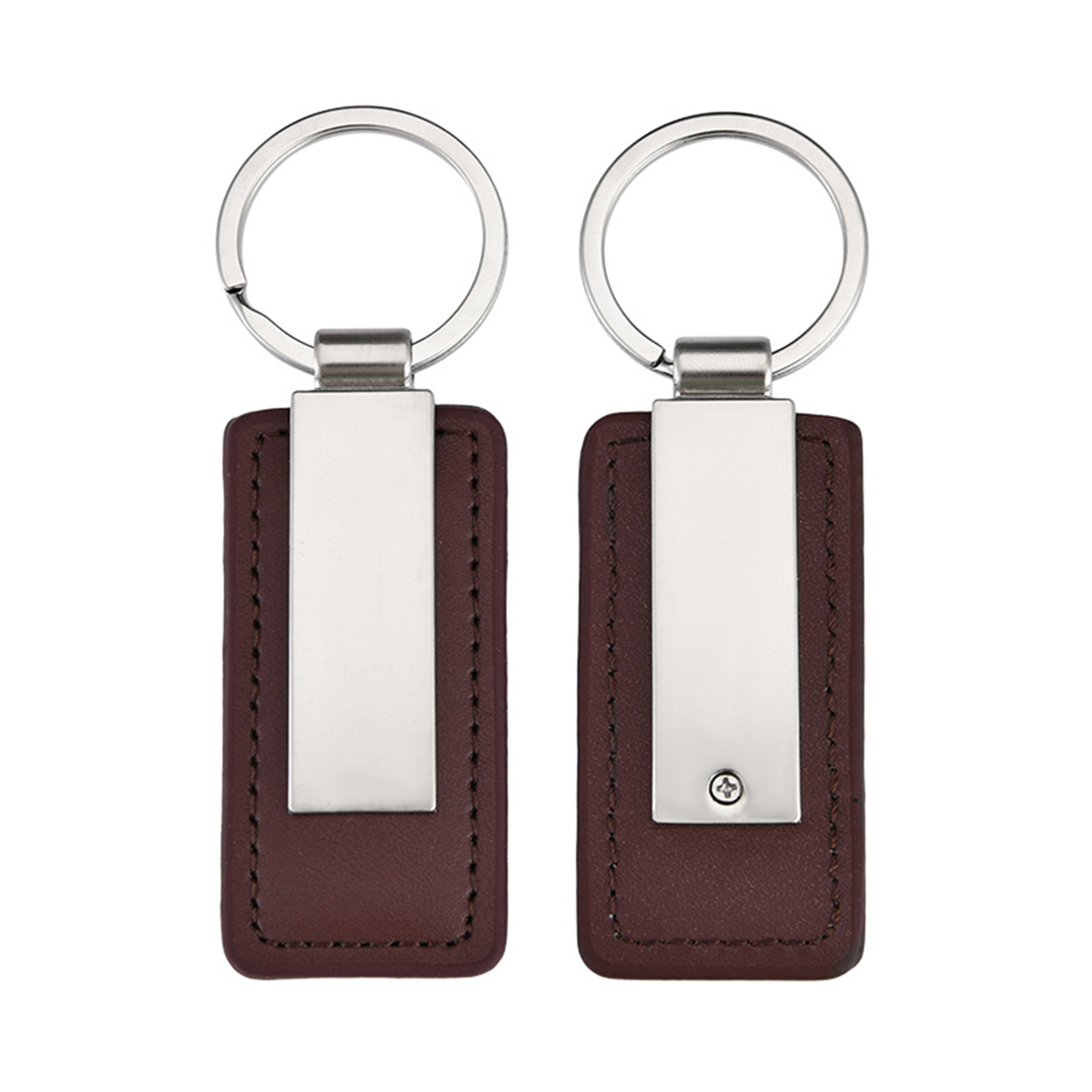 Rectangular Metal Keychain With Leather Accent 5