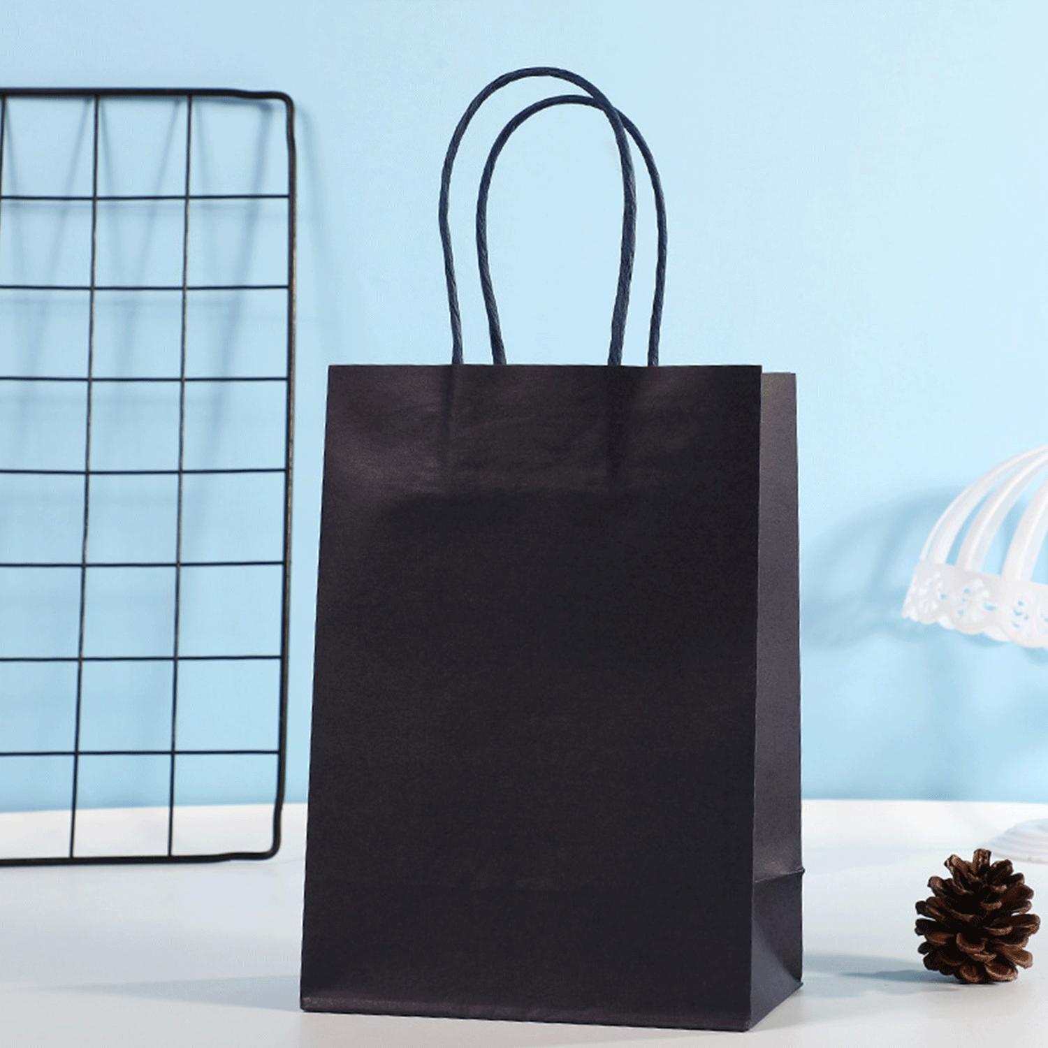 Foldable reusable rainbow colors kraft paper bag w/ Handle 12