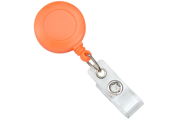 Round Plastic Clip-On Neon Badge Reel (Neon Orange) 1