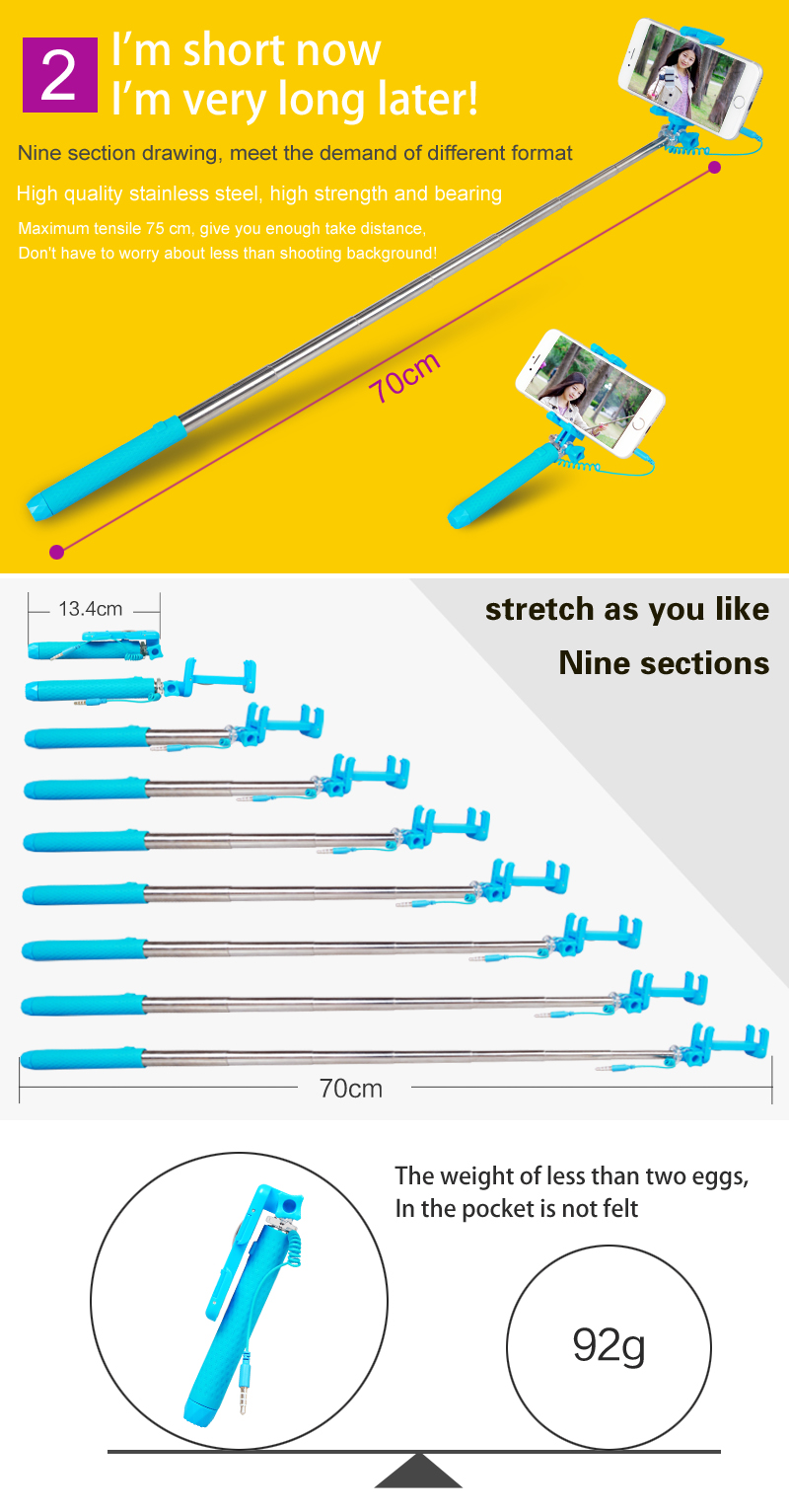 Telescopic Wired Selfie Stick 5