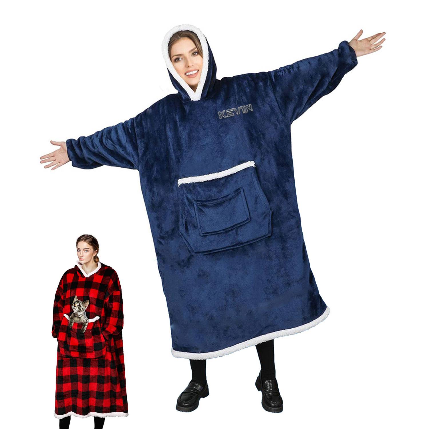 Hooded Lazy Blanket Flannel Composite Casual Hoodie, custom hoodie or sweatshirt with logo imprint 2