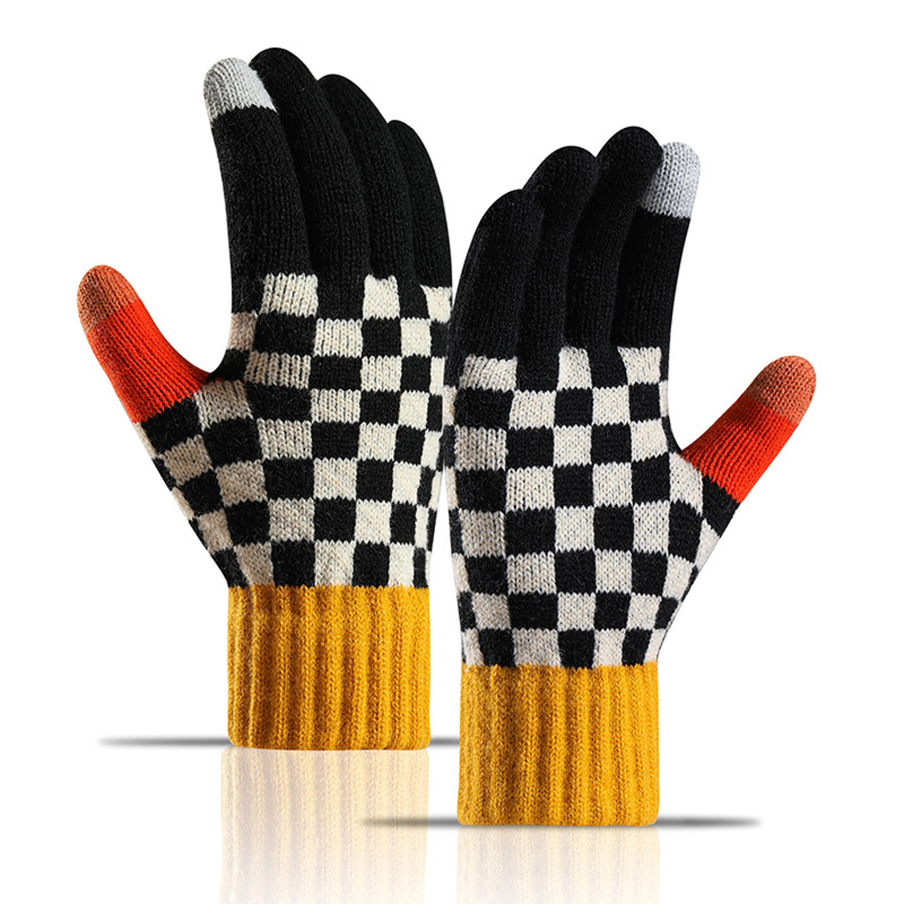 Touchscreen Striped and Checkered Knit Gloves 8
